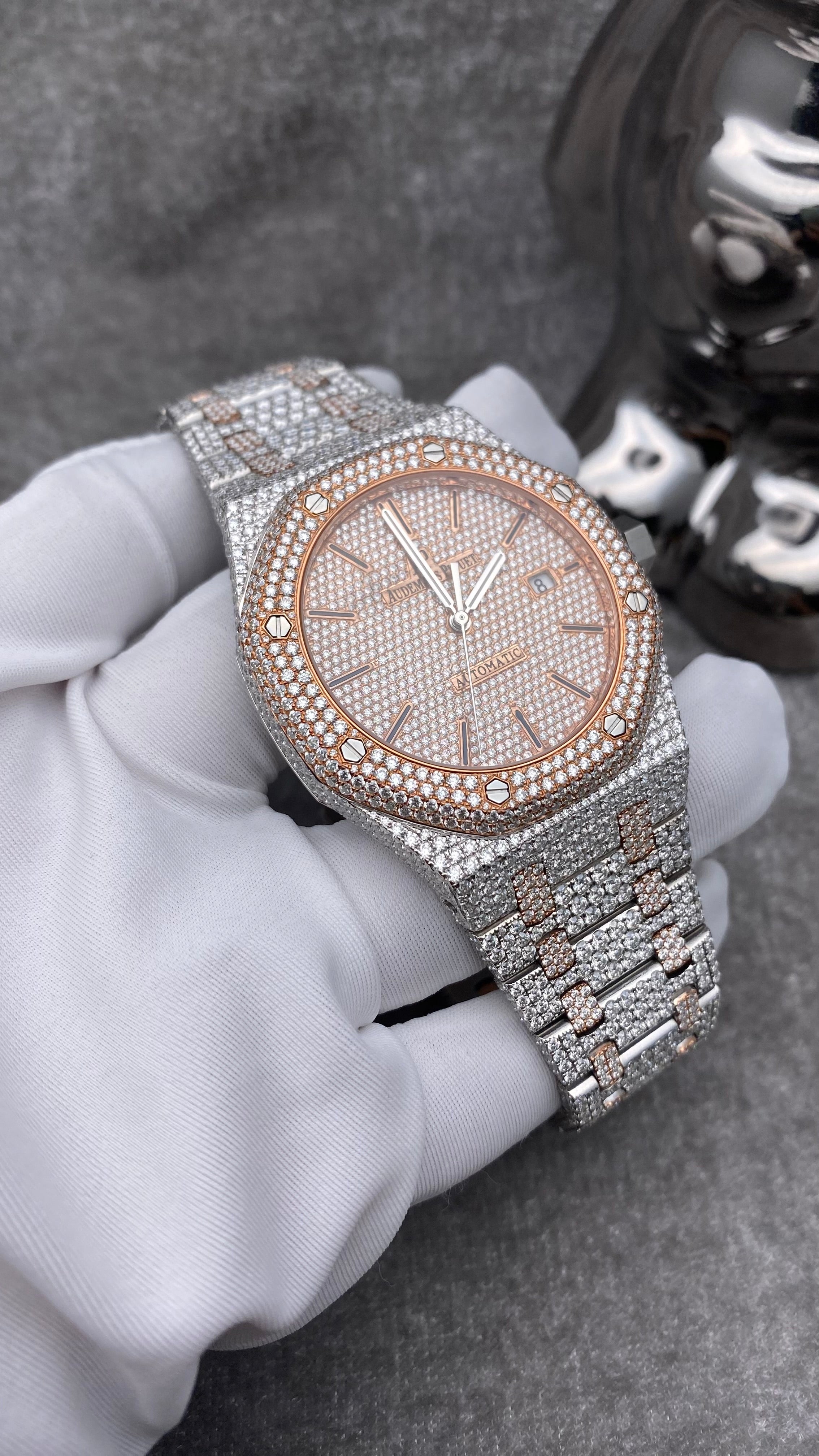 Customised 41MM Audemars Piguet Royal Oak 2 Watch Rose Gold w/Diamonds