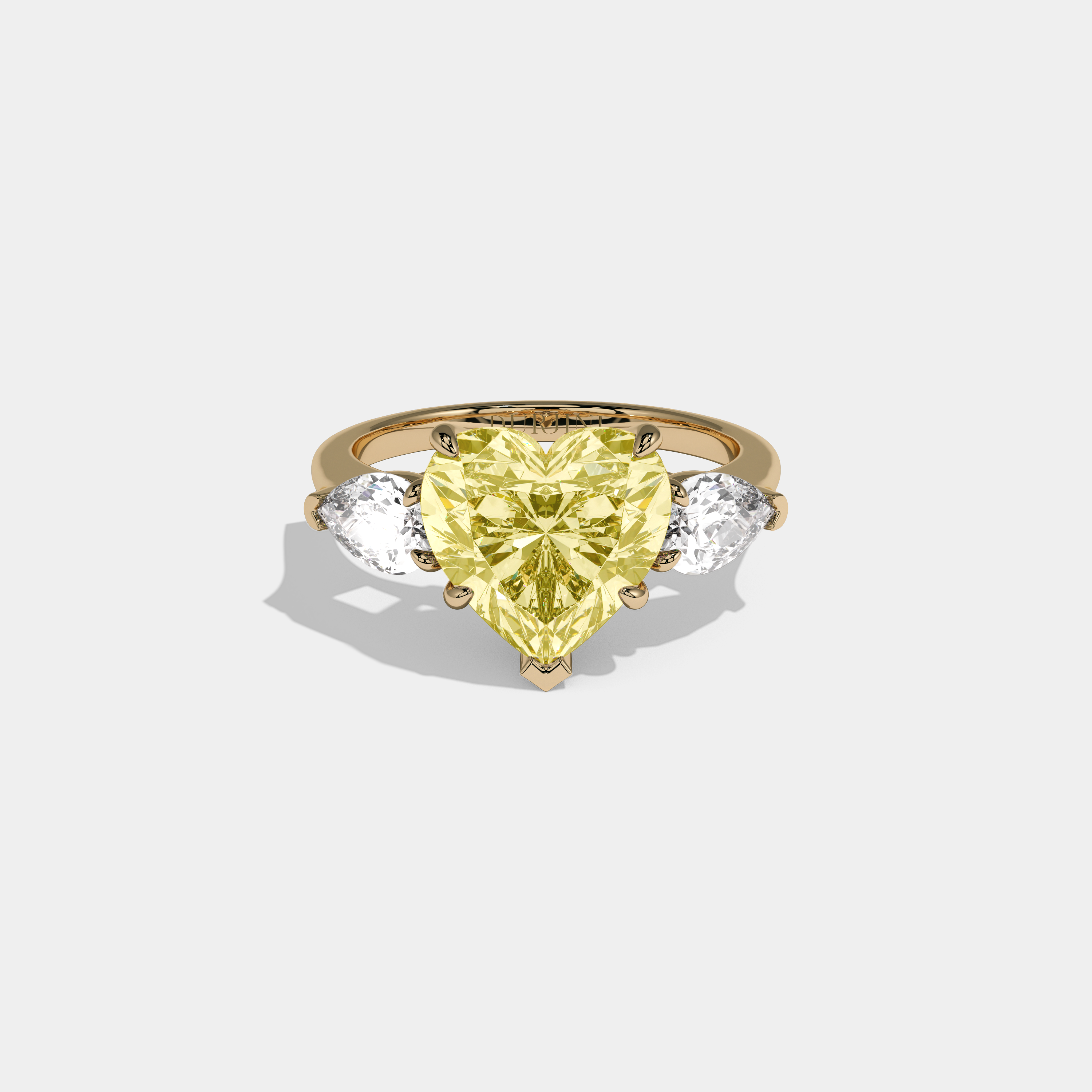 Victoria Fancy Yellow Heart Cut Diamond Plain Band With Pear Cut Sides Engagement Ring 8ct 18K Yellow Gold