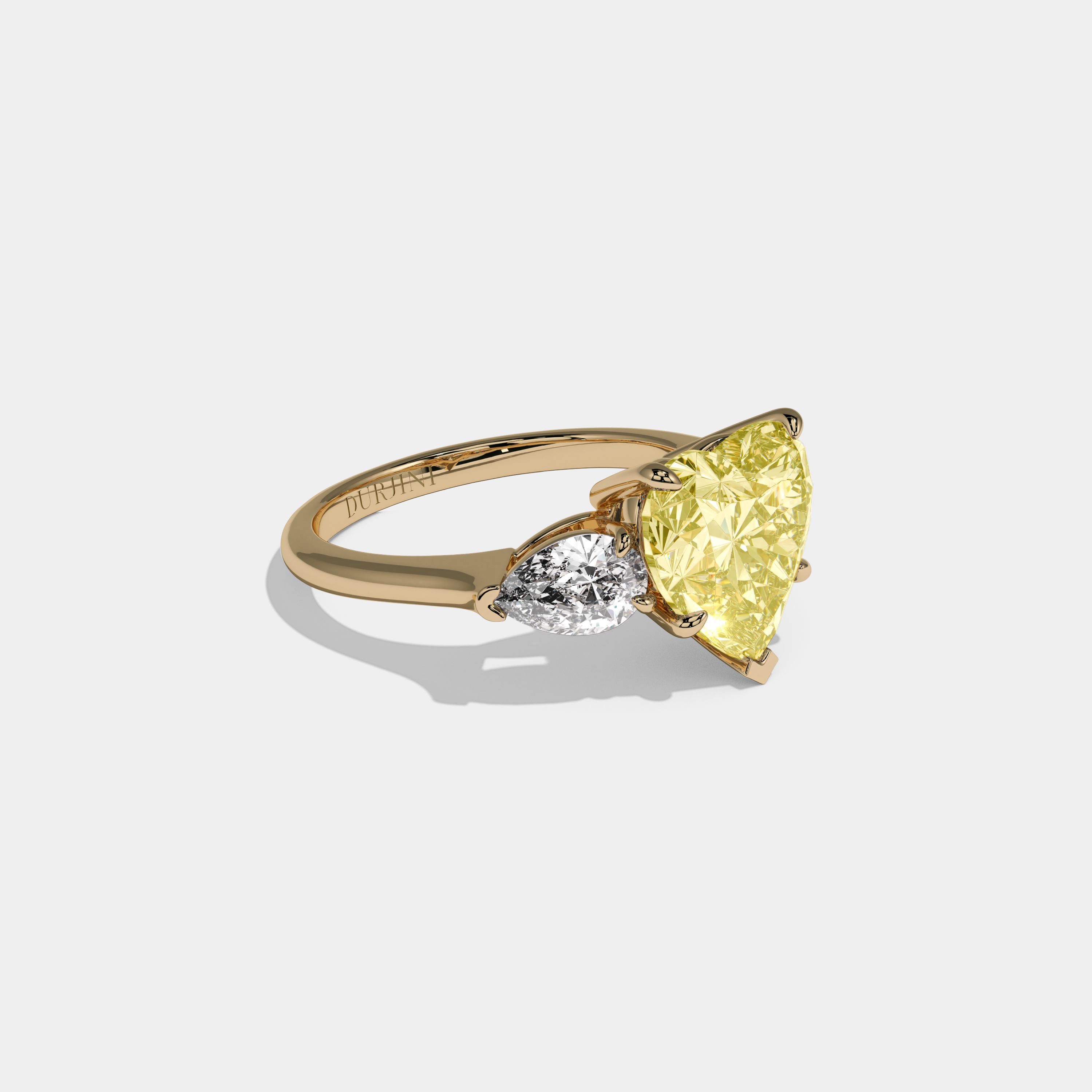 Victoria Fancy Yellow Heart Cut Diamond Plain Band With Pear Cut Sides Engagement Ring 8ct 18K Yellow Gold
