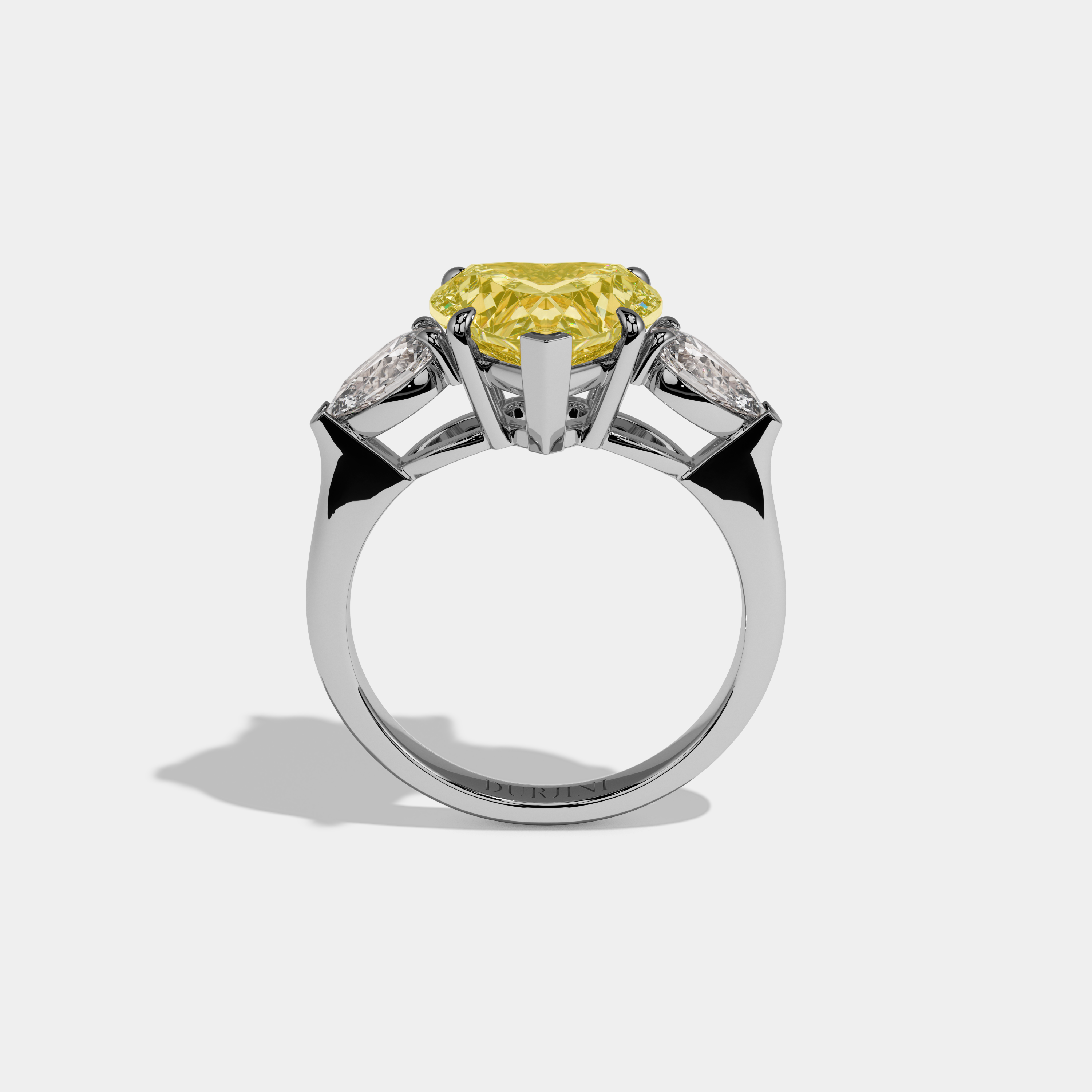 Philippa Fancy Yellow Heart Cut Diamond Plain Band With Pear Cut Sides Engagement Ring 8ct 18K White Gold