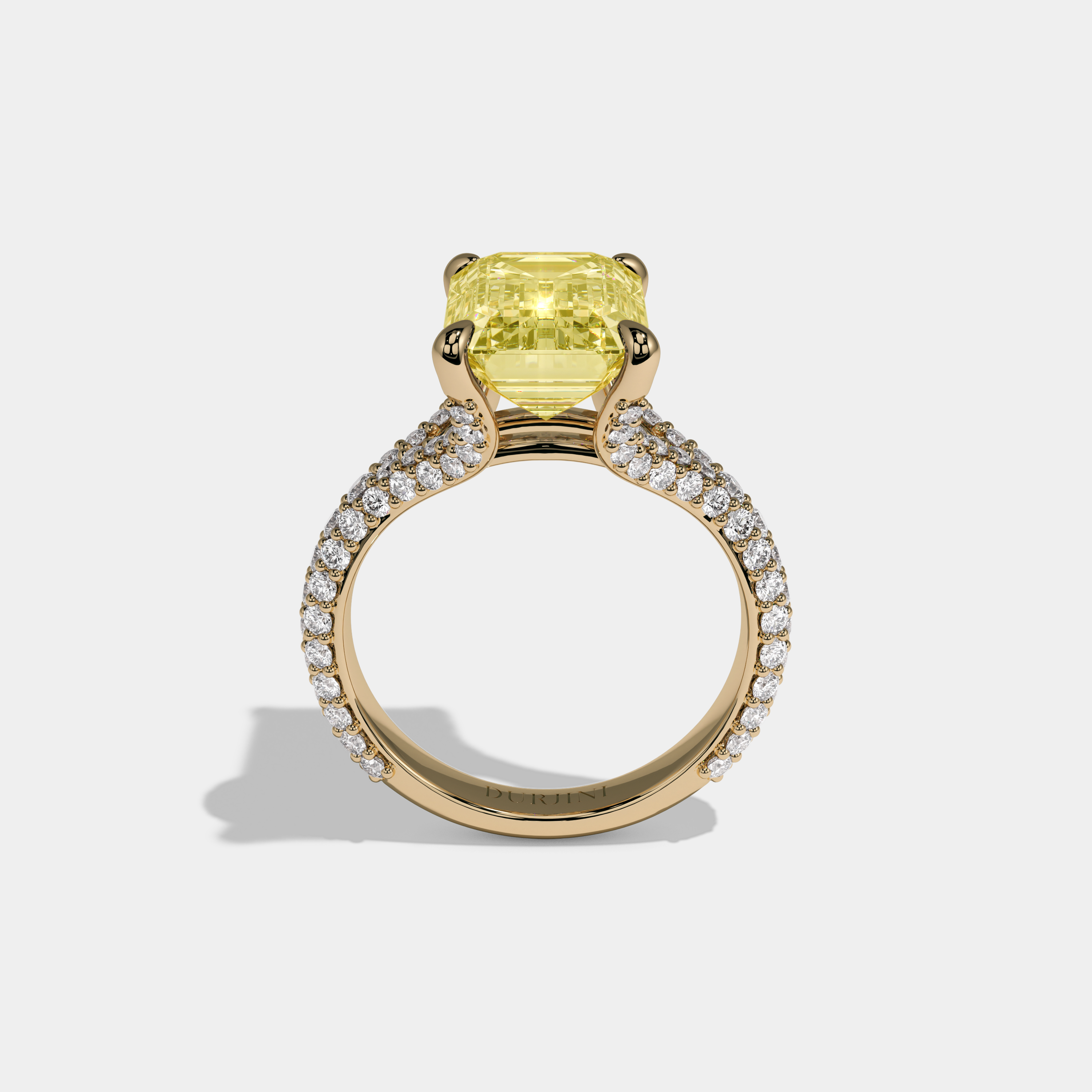 Victoria Fancy Yellow Emerald Cut Diamond Band Engagement Ring 8ct 18K Yellow Gold