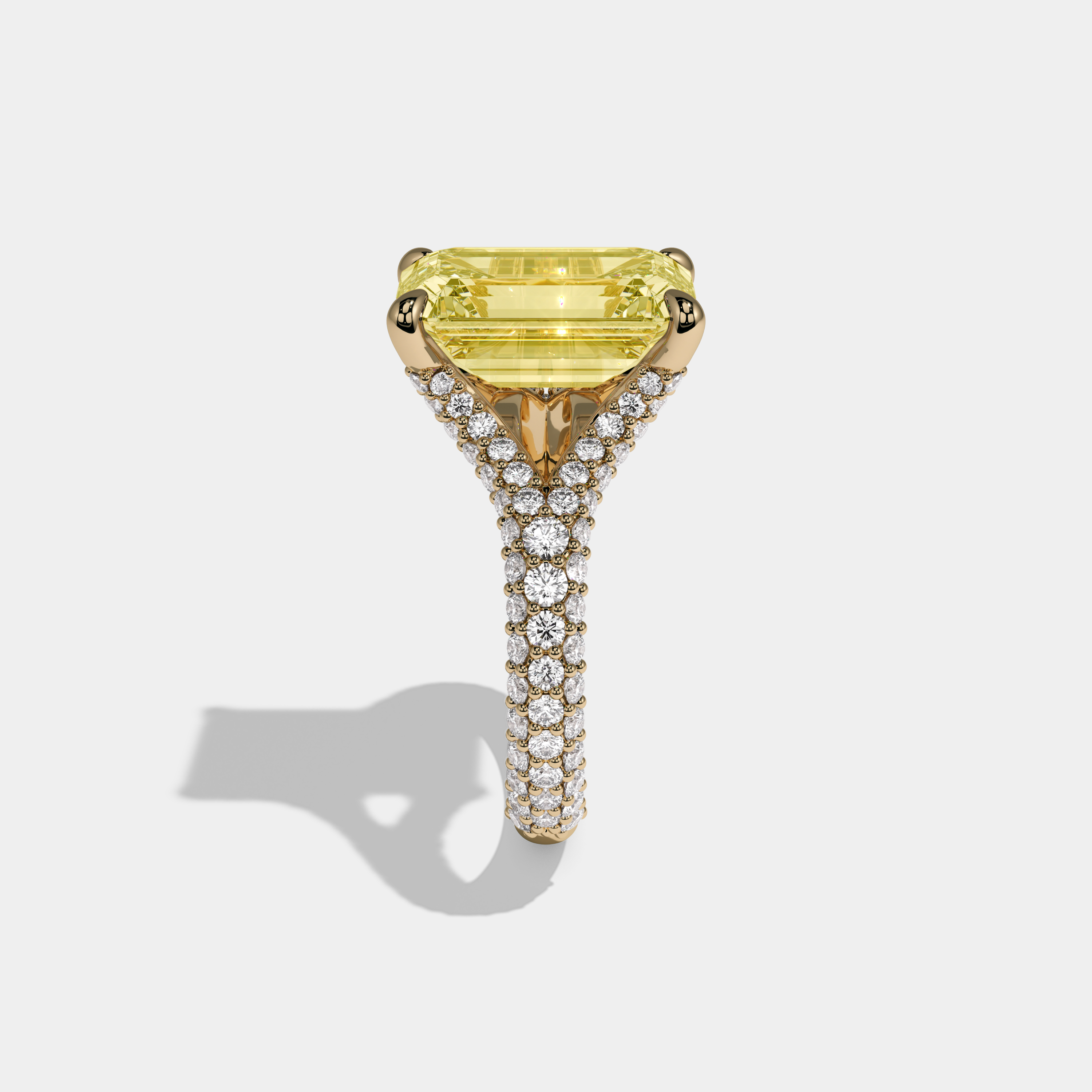 Victoria Fancy Yellow Emerald Cut Diamond Band Engagement Ring 8ct 18K Yellow Gold