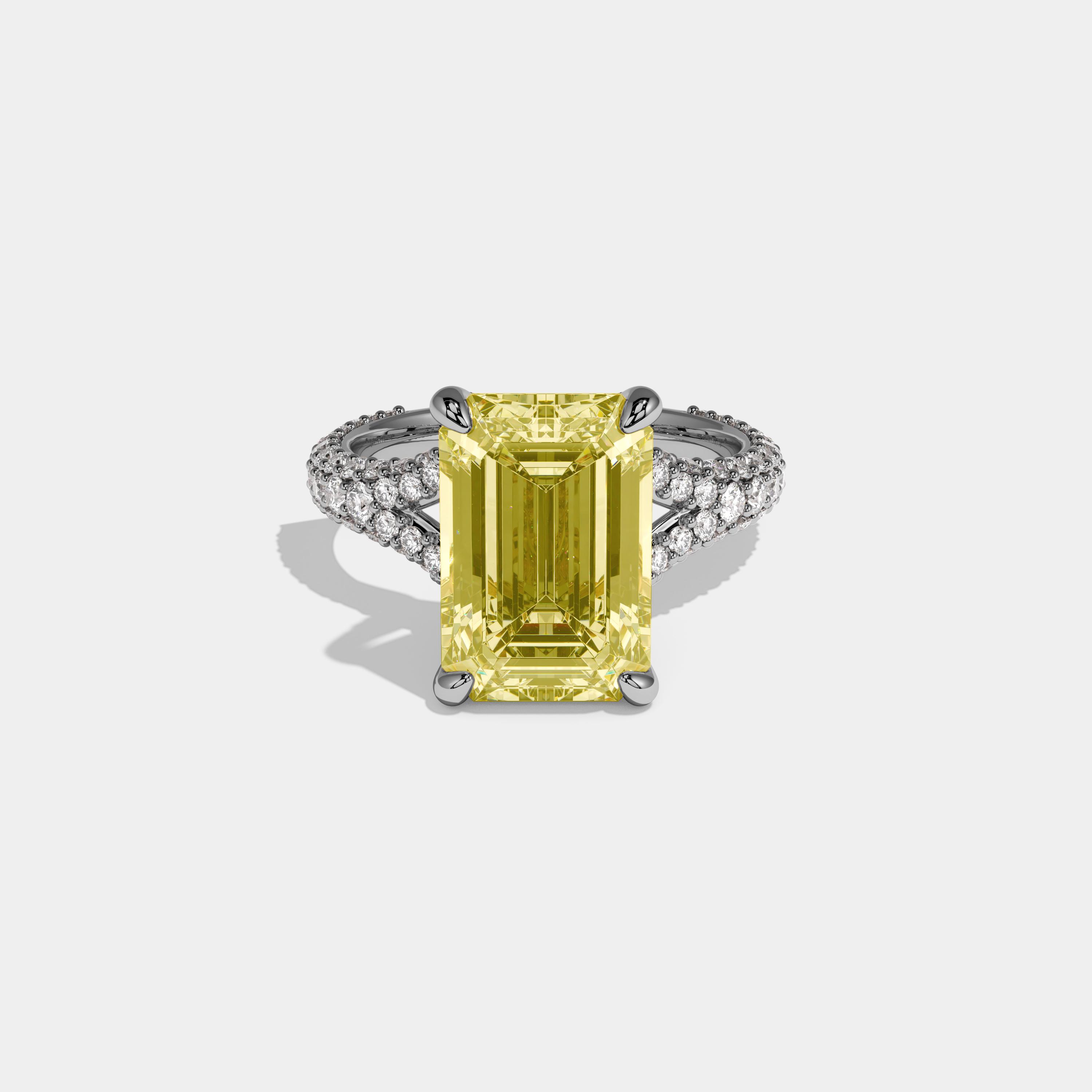 Lavinia Fancy Yellow Emerald Cut Diamond Band Engagement Ring 8ct 18K White Gold