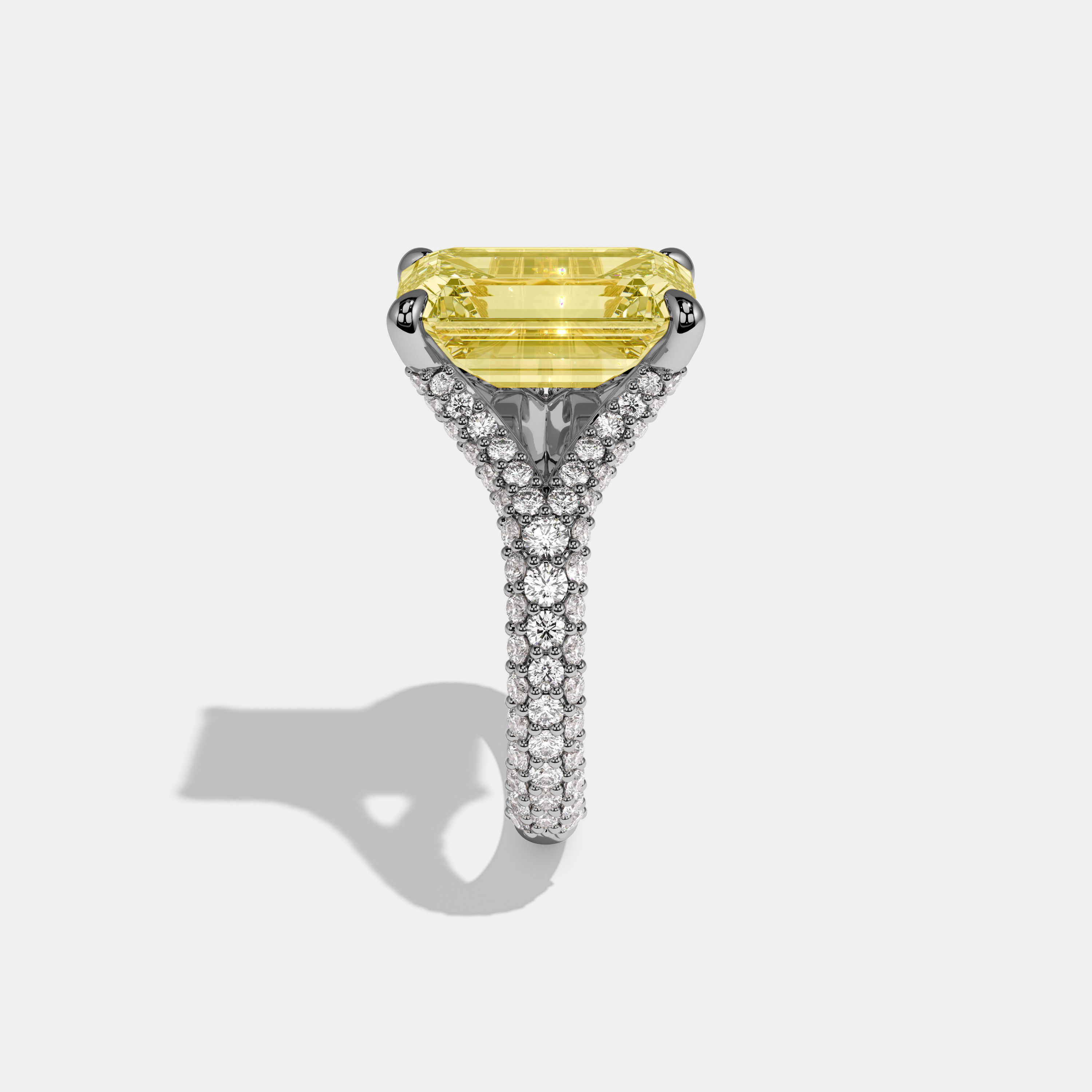 Lavinia Fancy Yellow Emerald Cut Diamond Band Engagement Ring 8ct 18K White Gold