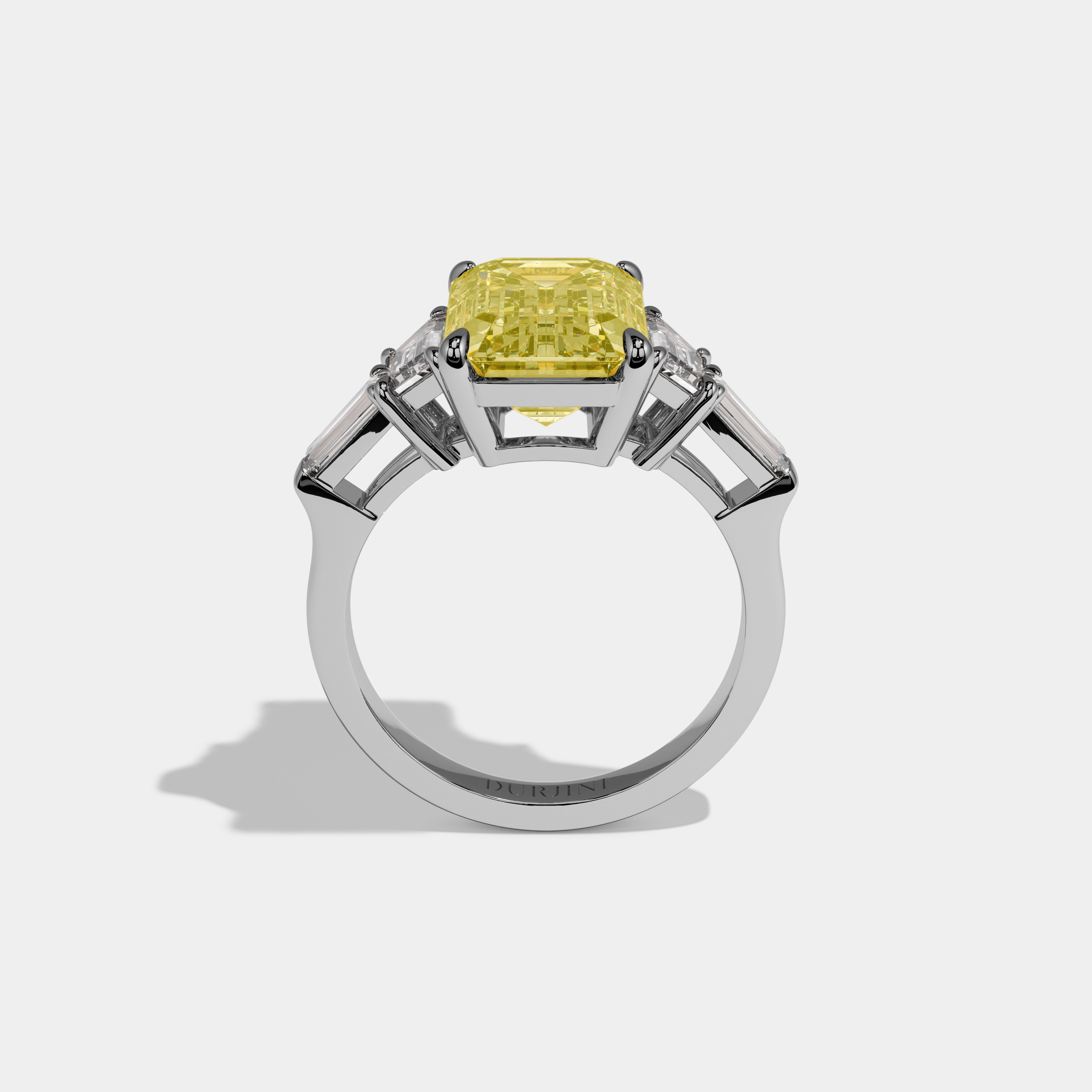 Lucinda Fancy Yellow Emerald Cut Diamond Plain Band With Step Cut Sides Engagement Ring 8ct 18K White Gold