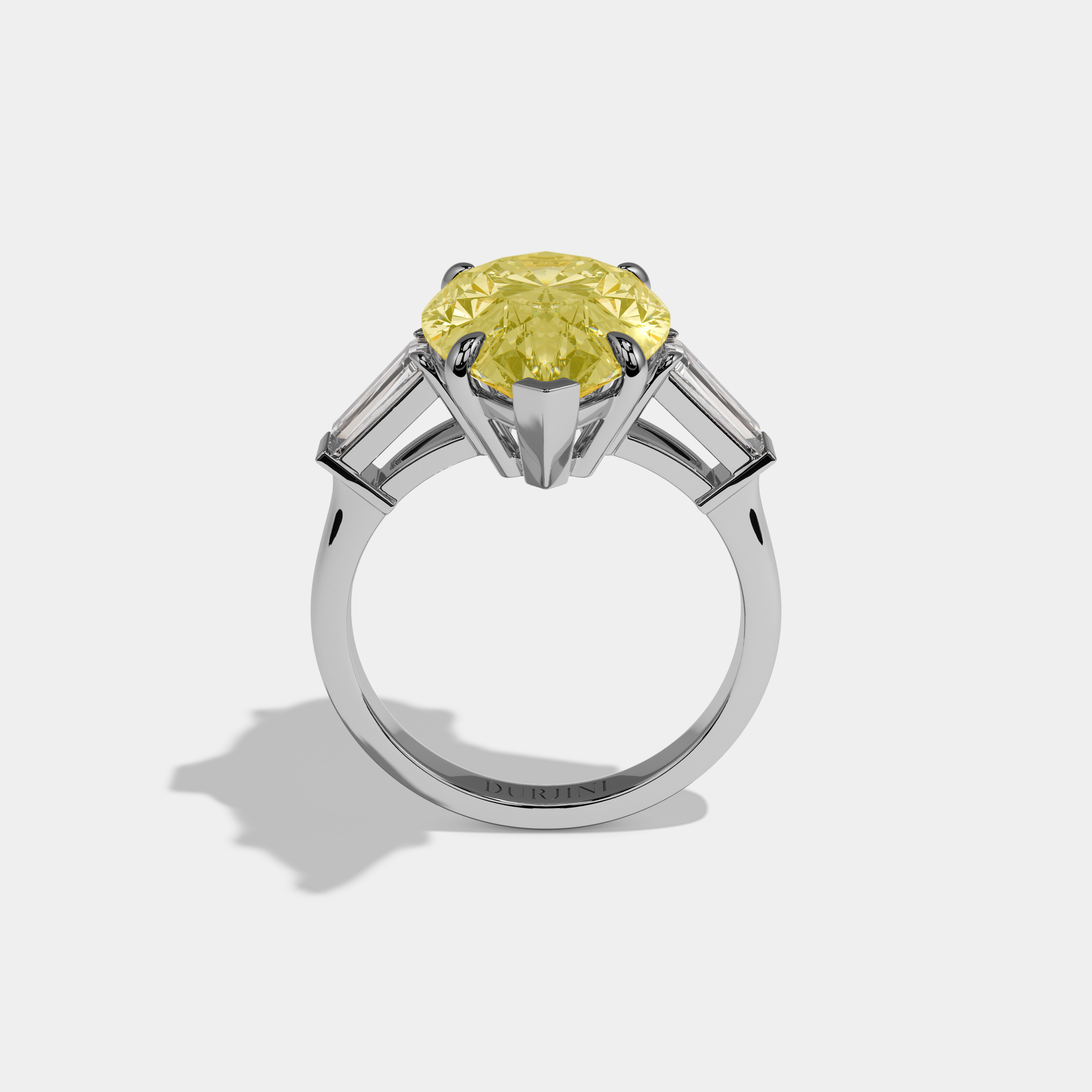 Louisa Fancy Yellow Pear Cut Diamond Plain Band With Baguette Cut Sides Engagement Ring 8ct 18k White Gold
