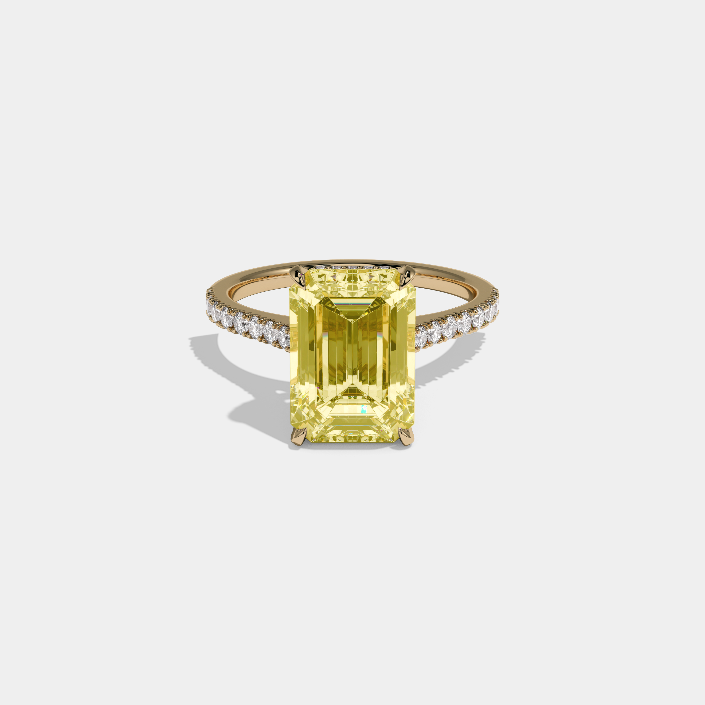 Victoria Fancy Yellow Emerald Cut Diamond Band Engagement Ring 8ct 18k Yellow Gold