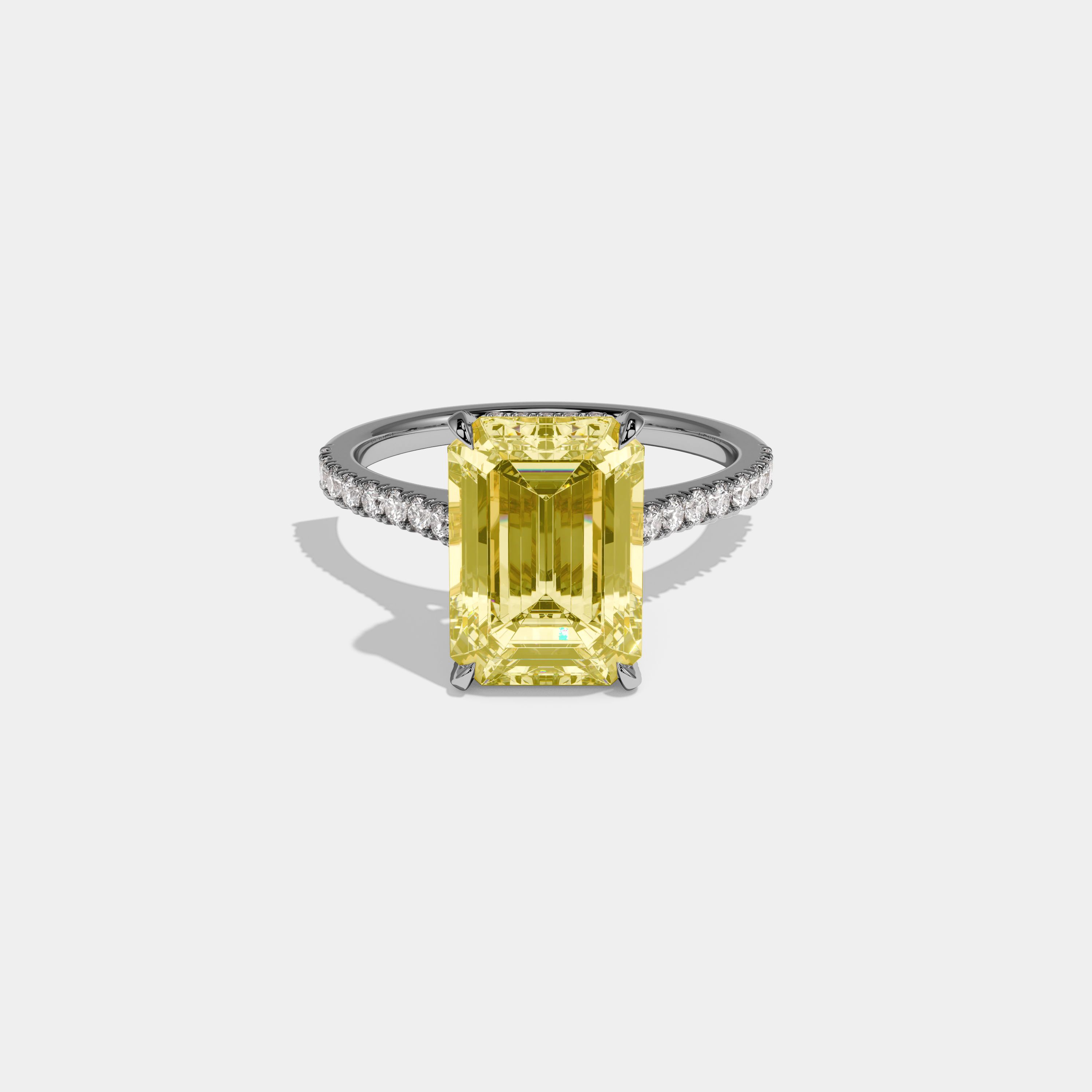 Eliza Fancy Yellow Emerald Cut Diamond Band Engagement Ring 8ct 18k White Gold