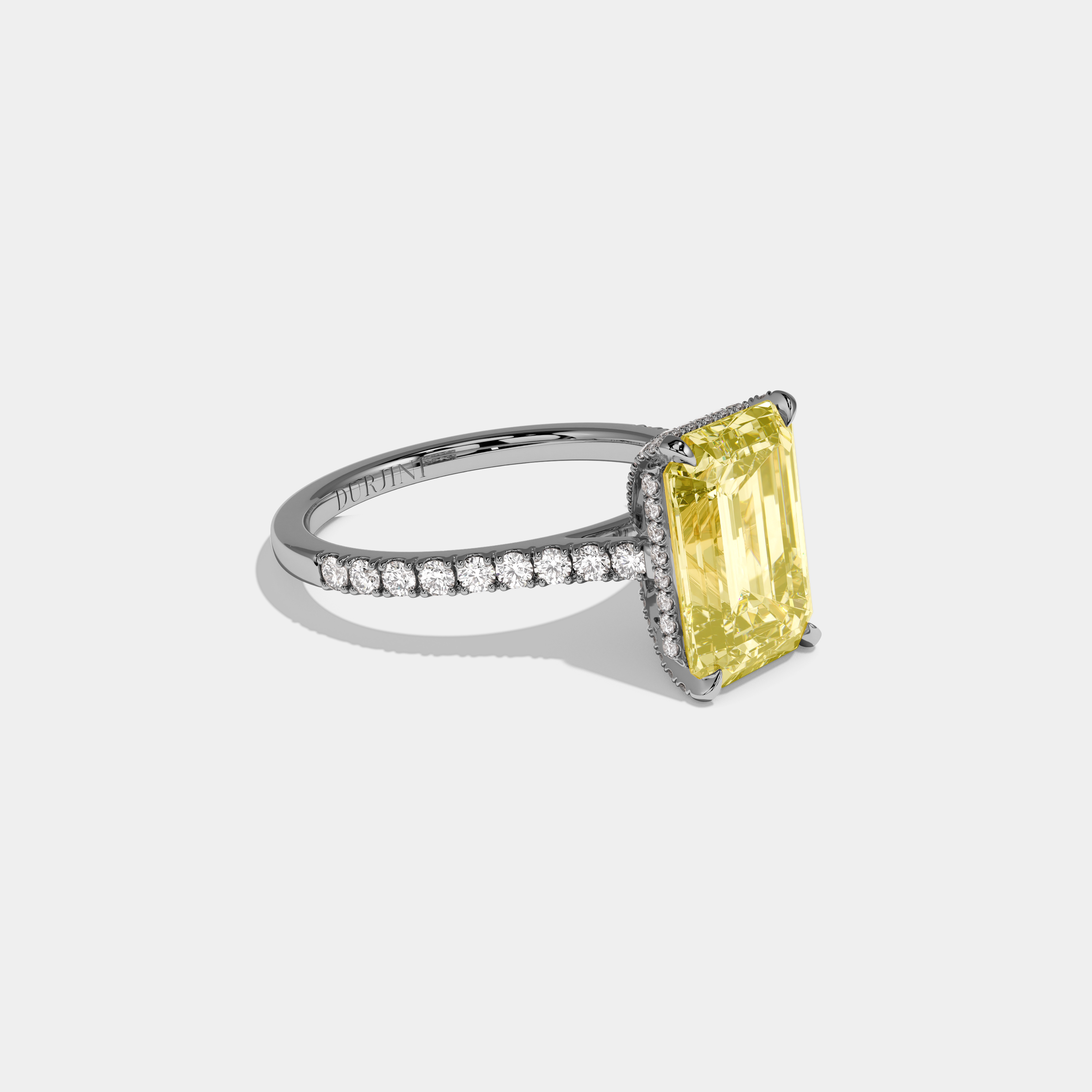 Eliza Fancy Yellow Emerald Cut Diamond Band Engagement Ring 8ct 18k White Gold