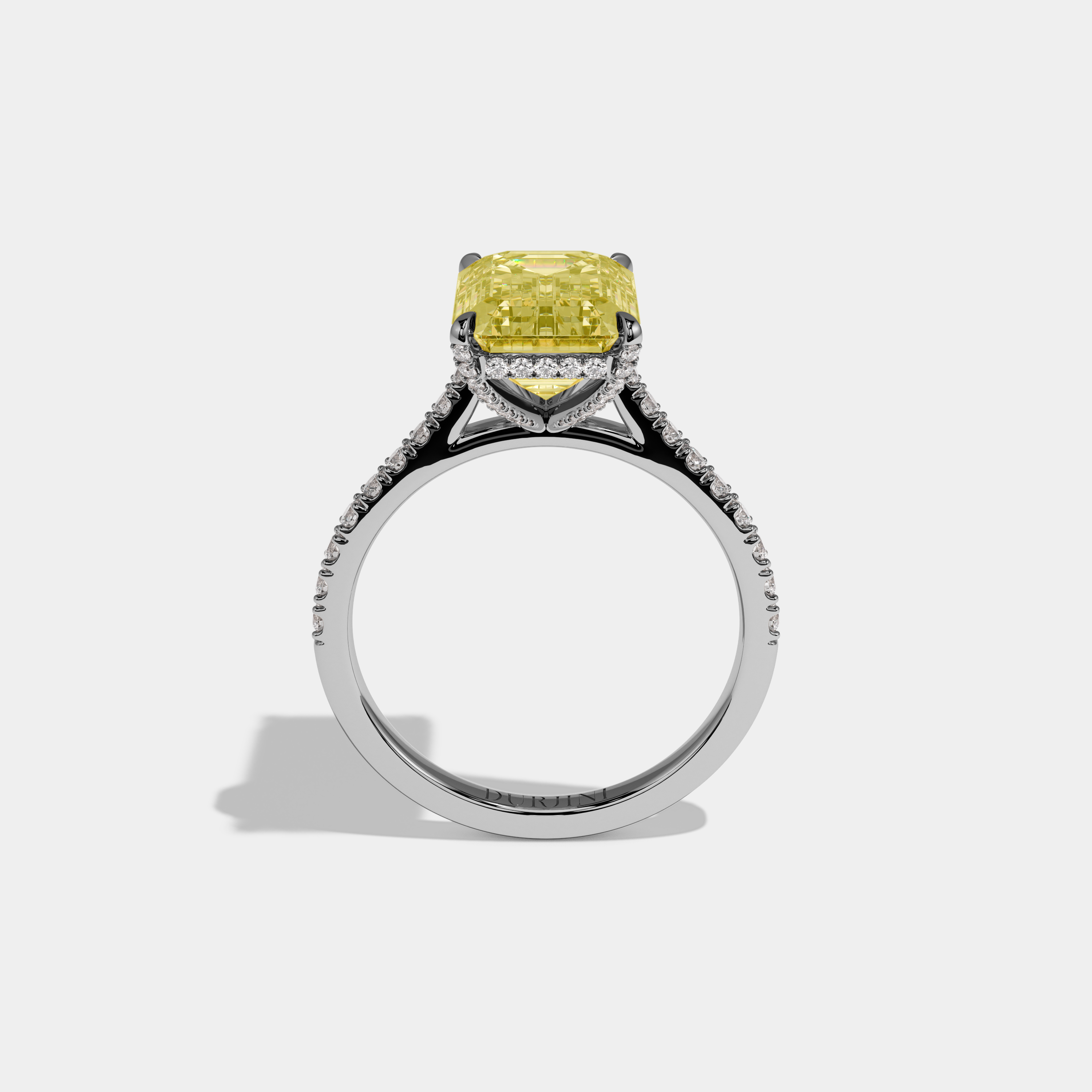 Eliza Fancy Yellow Emerald Cut Diamond Band Engagement Ring 8ct 18k White Gold