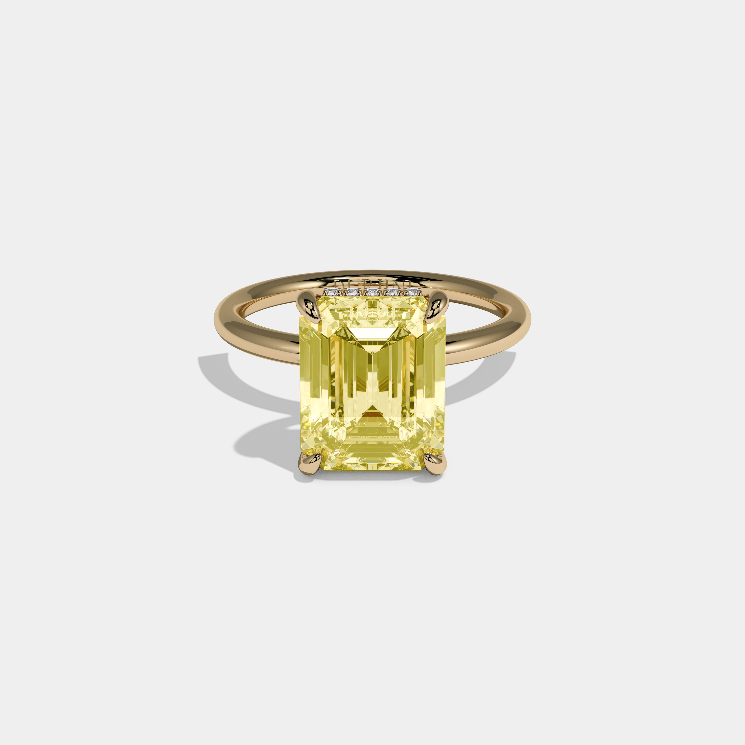 Victoria Fancy Yellow Emerald Cut Diamond Plain Band Engagement Ring 6.50ct 18k Yellow Gold