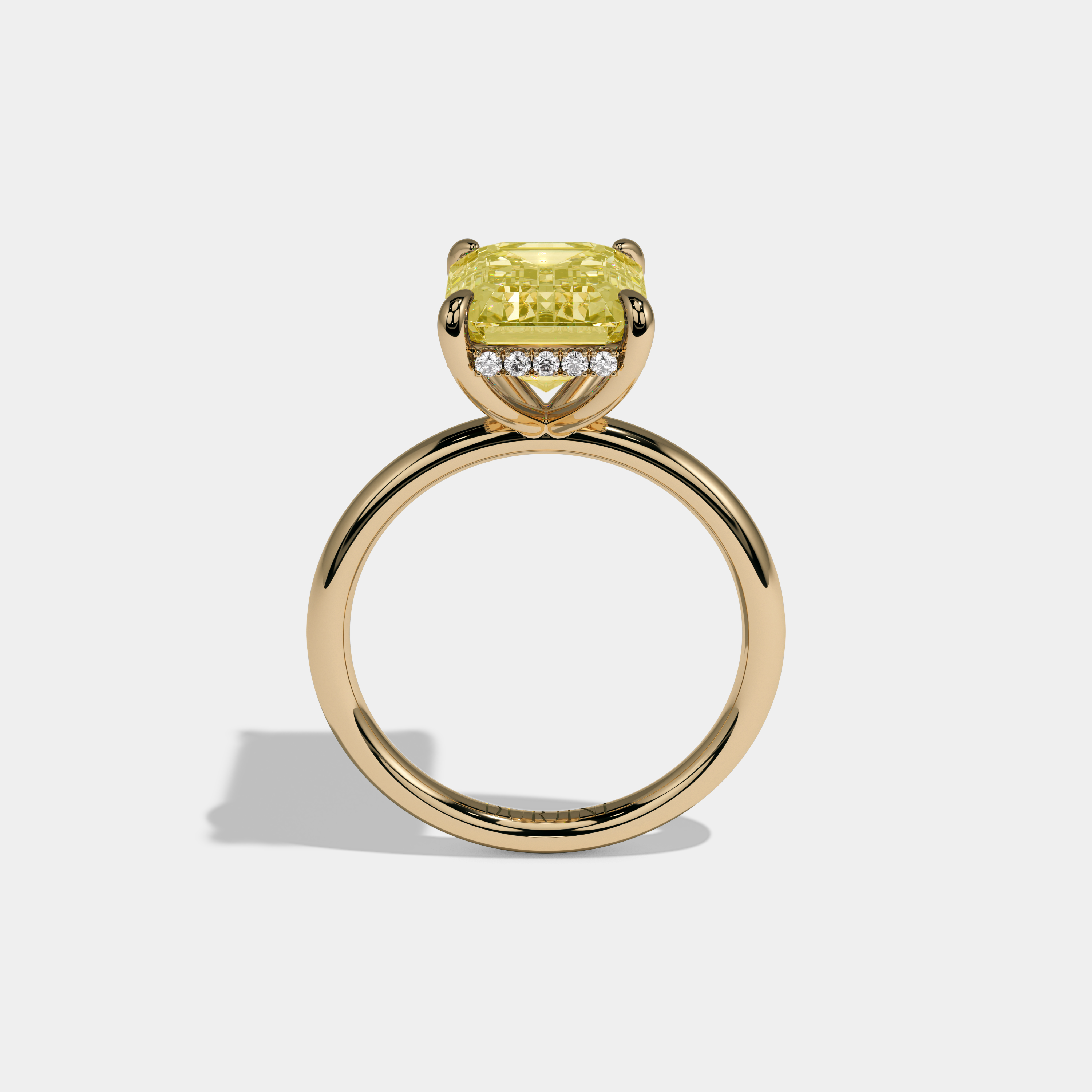 Victoria Fancy Yellow Emerald Cut Diamond Plain Band Engagement Ring 6.50ct 18k Yellow Gold