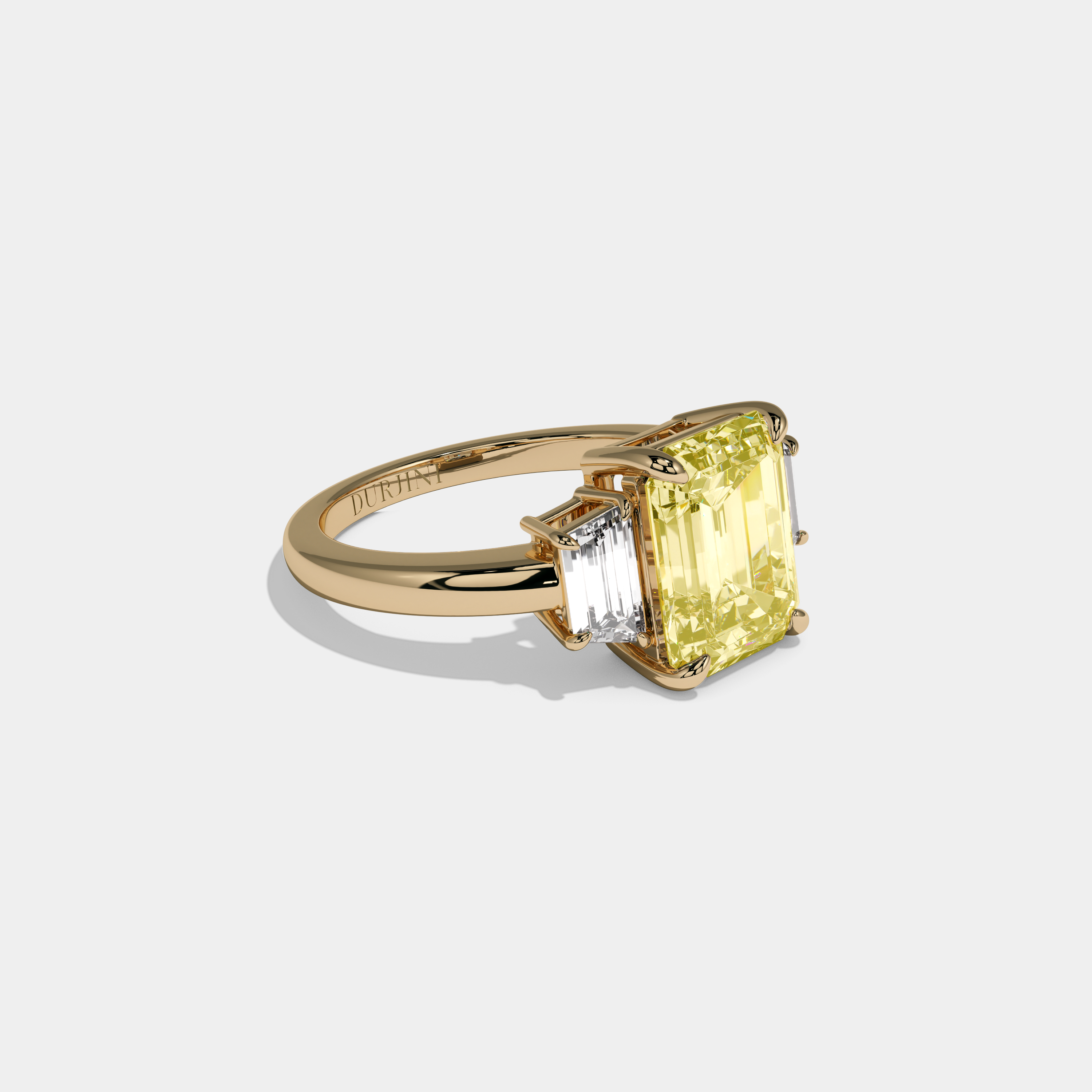 Victoria Fancy Yellow Emerald Cut Diamond Plain Band With Step Cut Sides Engagement Ring 8ct 18k Yellow Gold