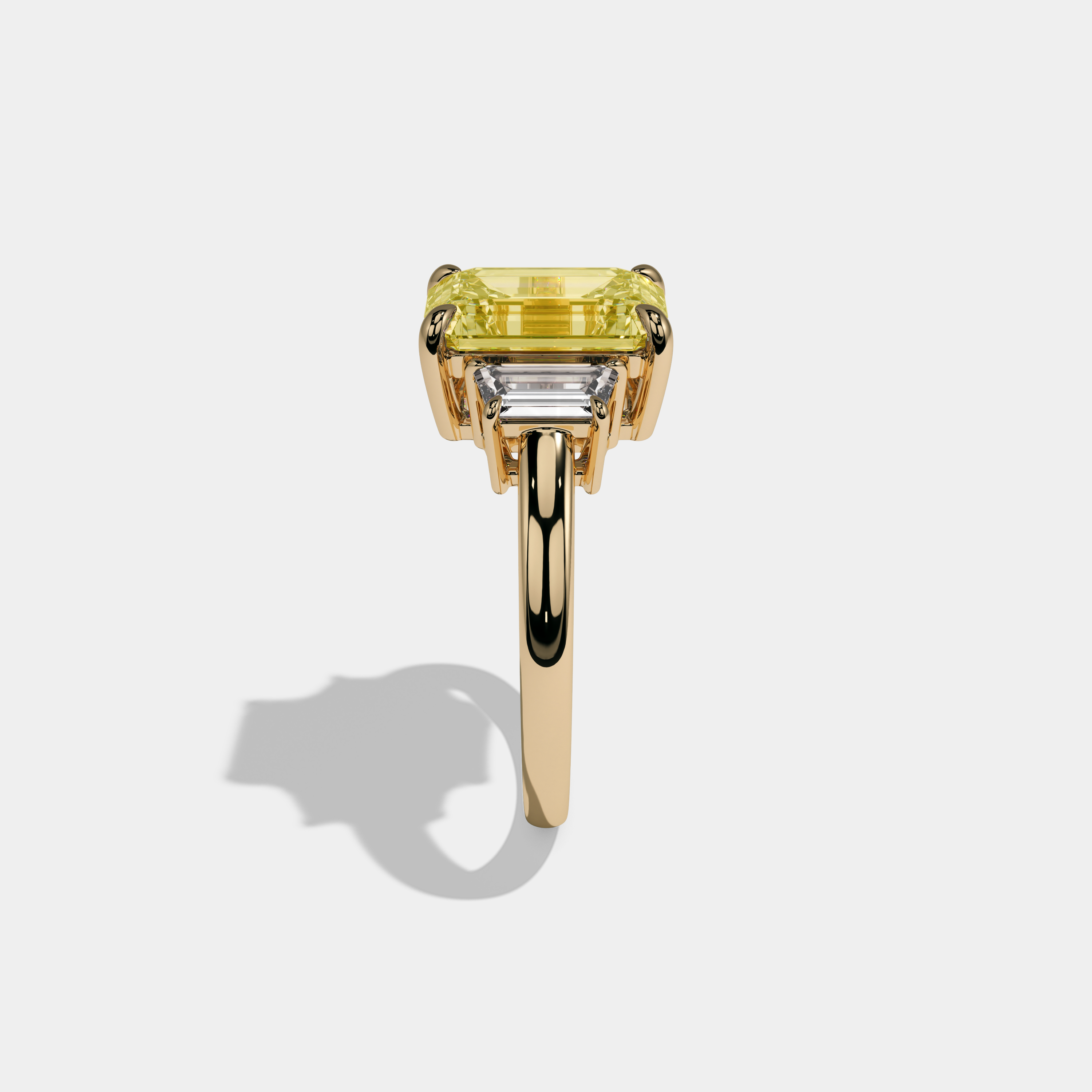 Victoria Fancy Yellow Emerald Cut Diamond Plain Band With Step Cut Sides Engagement Ring 8ct 18k Yellow Gold