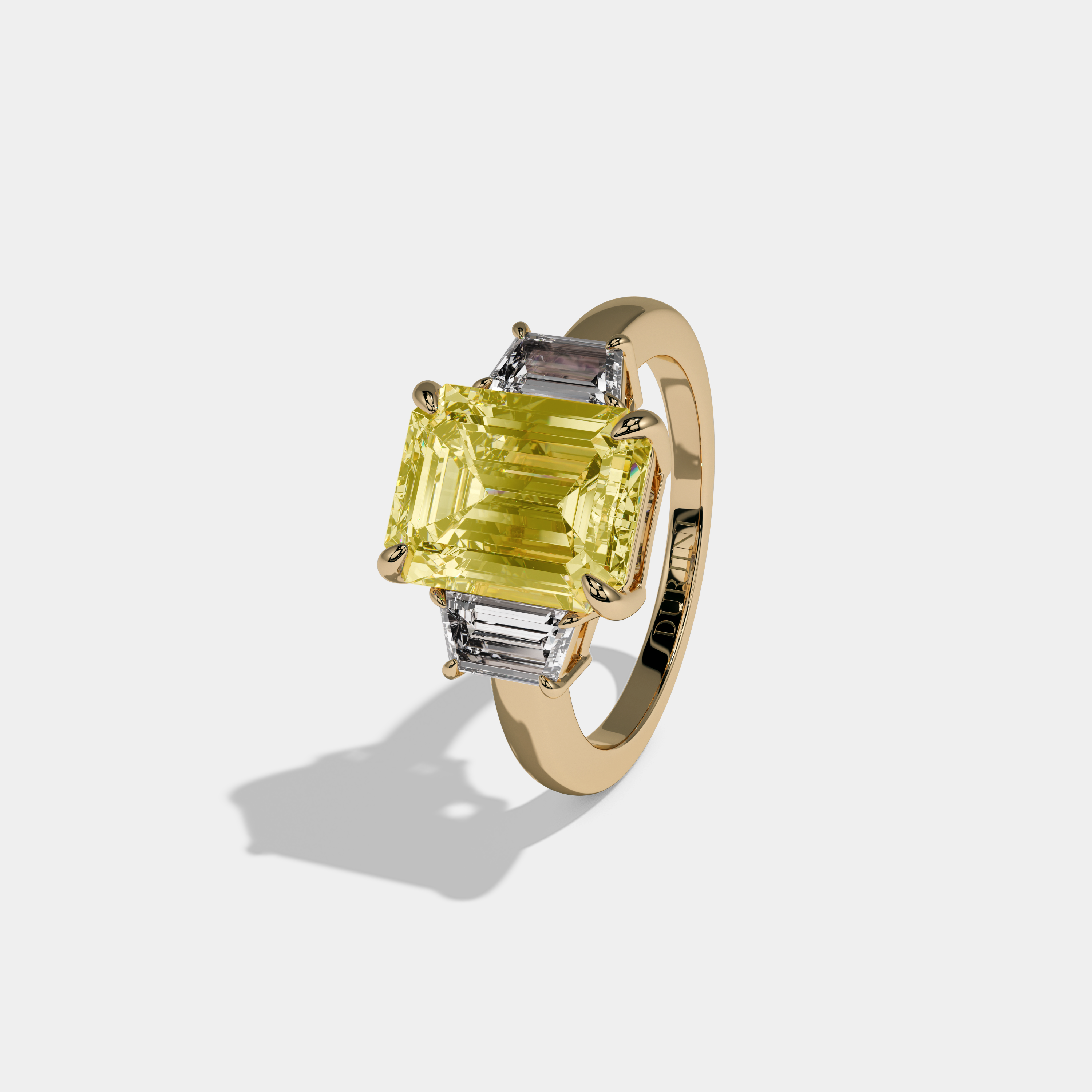 Victoria Fancy Yellow Emerald Cut Diamond Plain Band With Step Cut Sides Engagement Ring 8ct 18k Yellow Gold