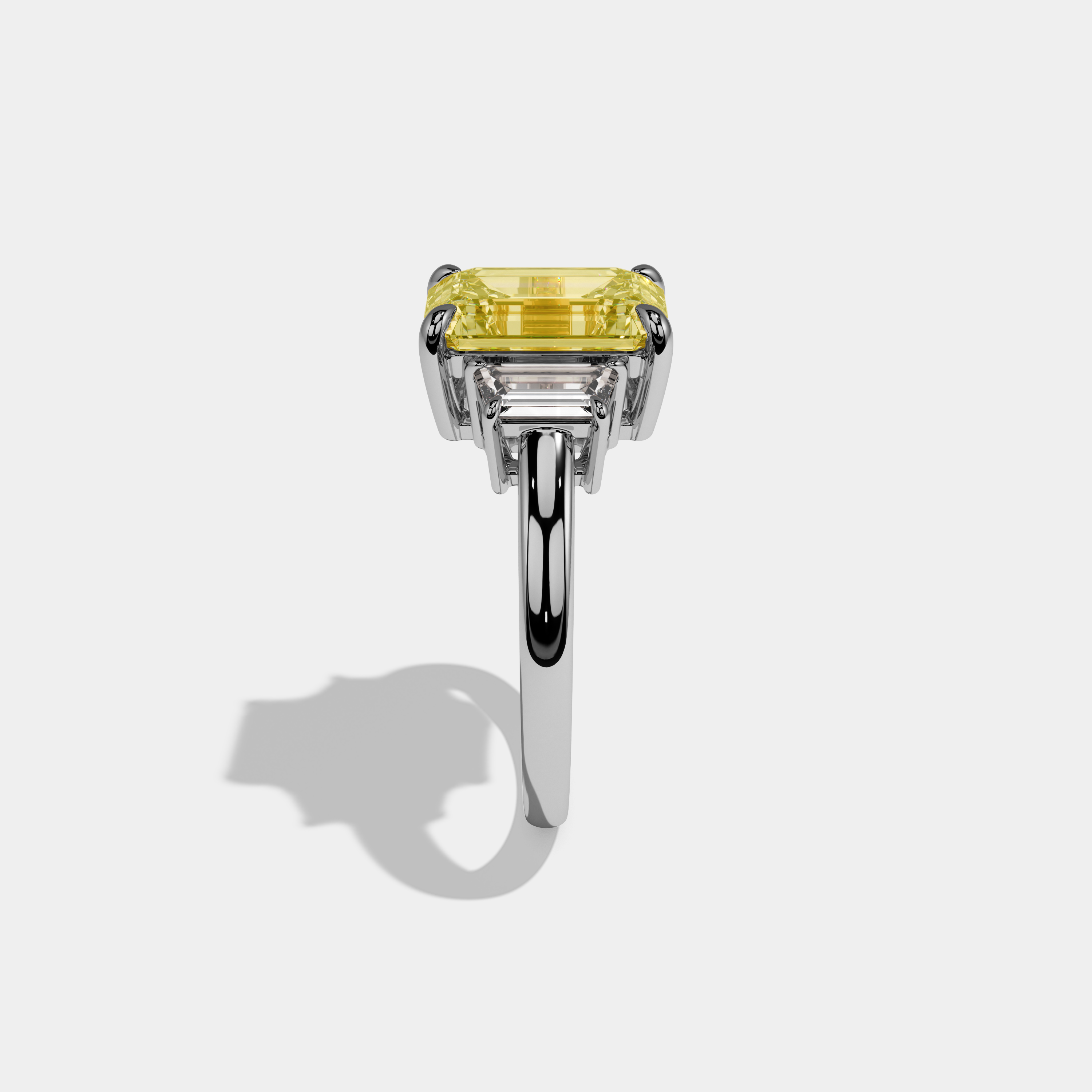 Susannah Fancy Yellow Emerald Cut Diamond Plain Band With Step Cut Sides Engagement Ring 8ct 18k White Gold