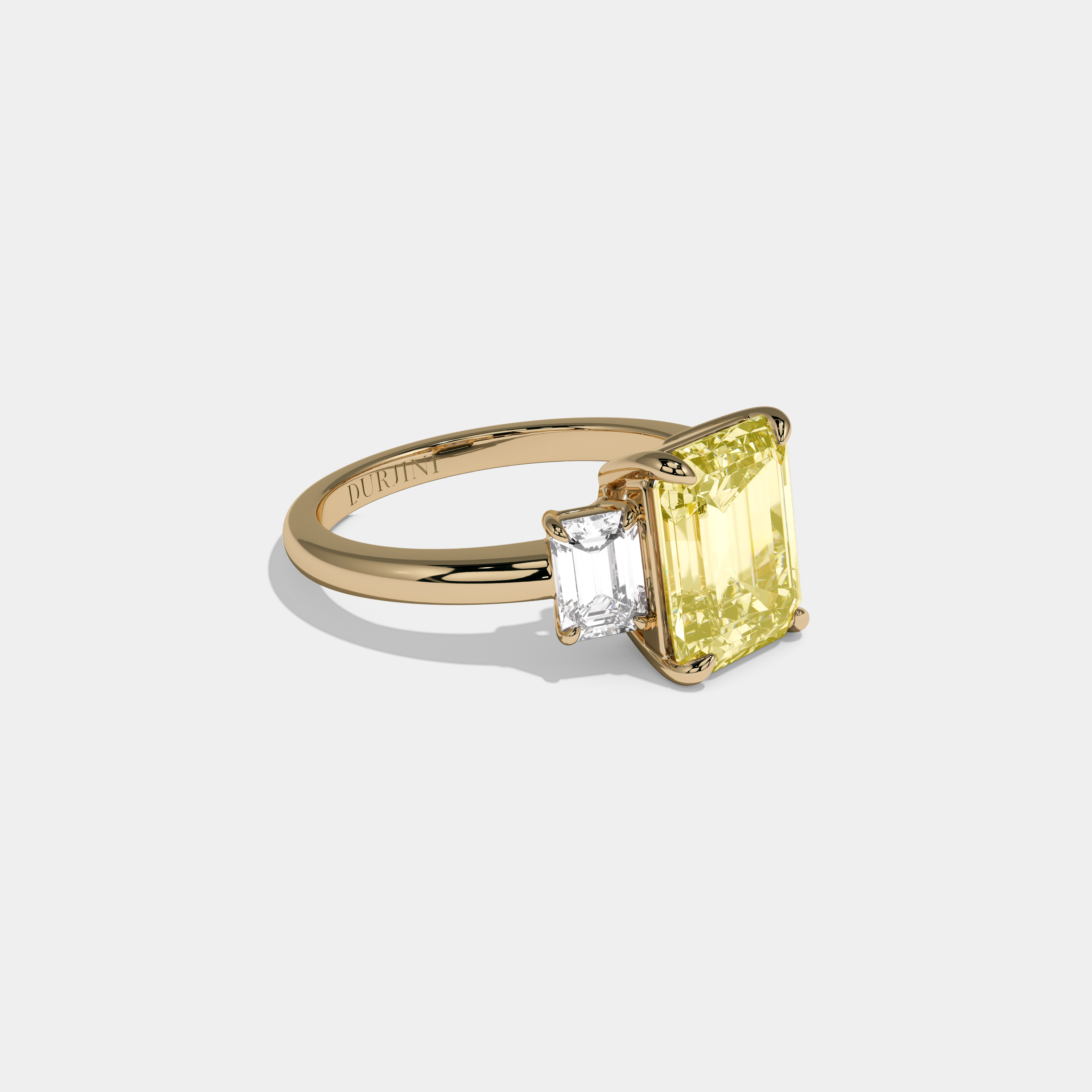 Victoria Fancy Yellow Emerald Cut Diamond Plain Band With Emerald Cut Sides Engagement Ring 8ct 18k Yellow Gold