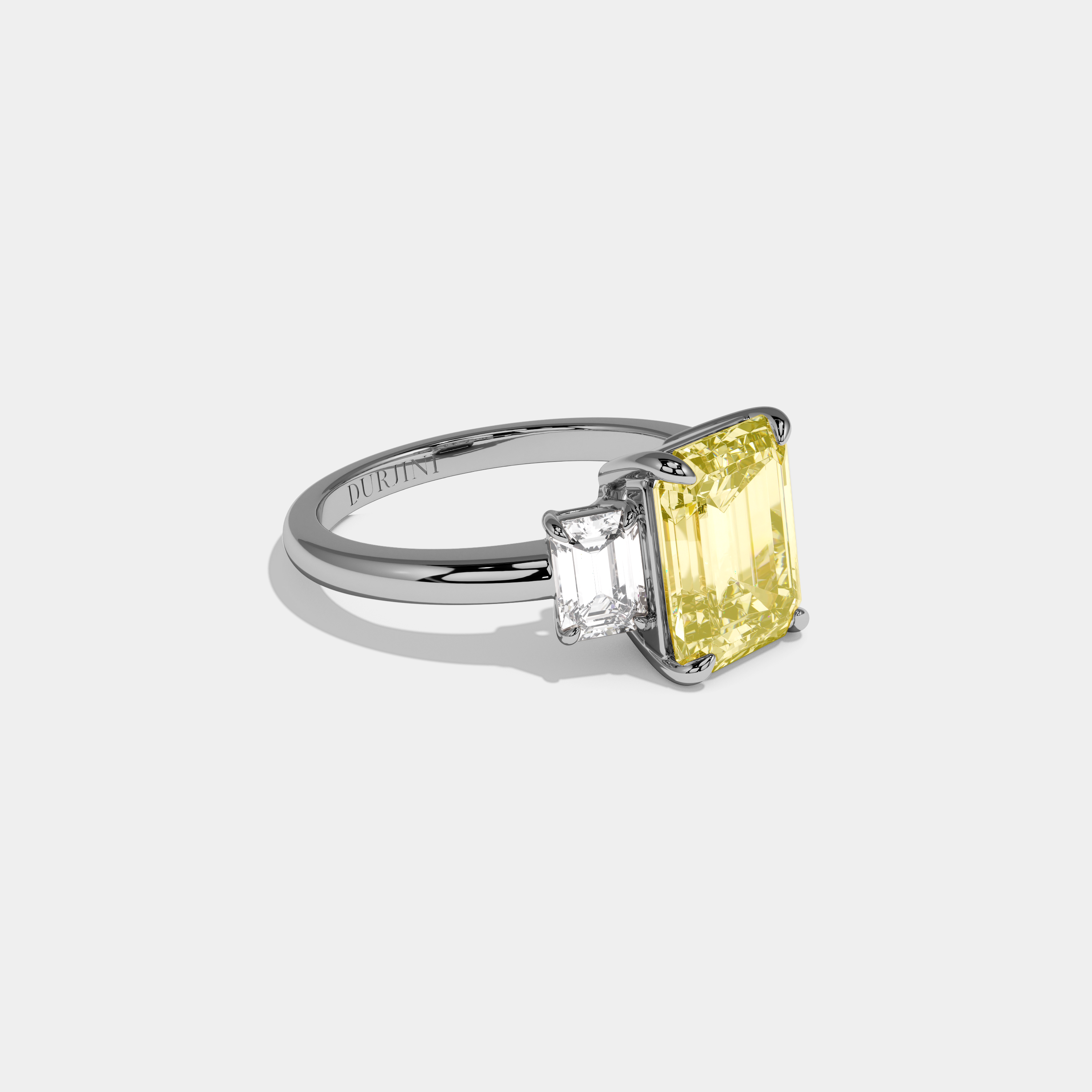 Marigold Fancy Yellow Emerald Cut Diamond Plain Band With Emerald Cut Sides Engagement Ring 8ct 18k White Gold
