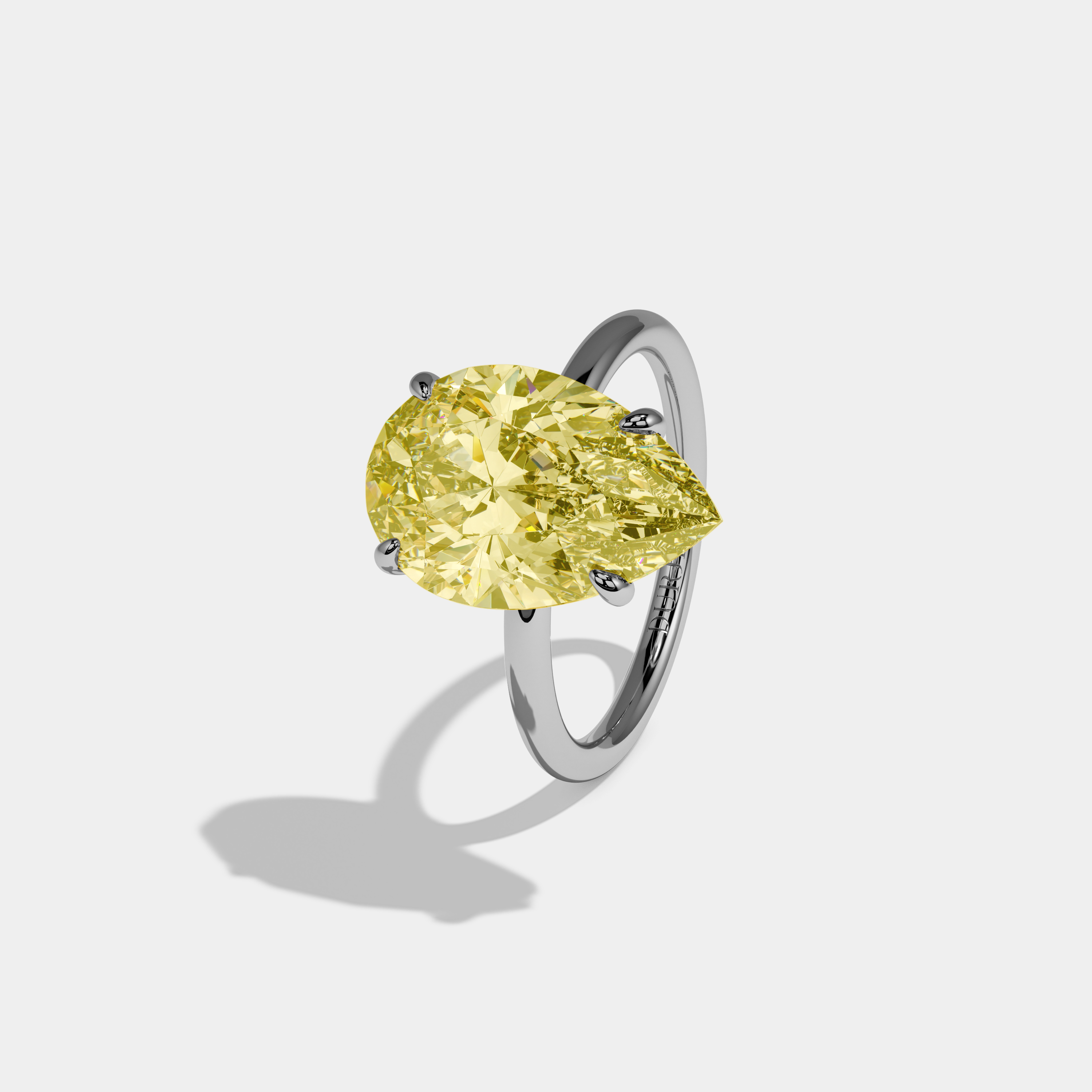 Helena Fancy Yellow Pear Cut Diamond Plain Band Engagement Ring 6ct 18k White Gold