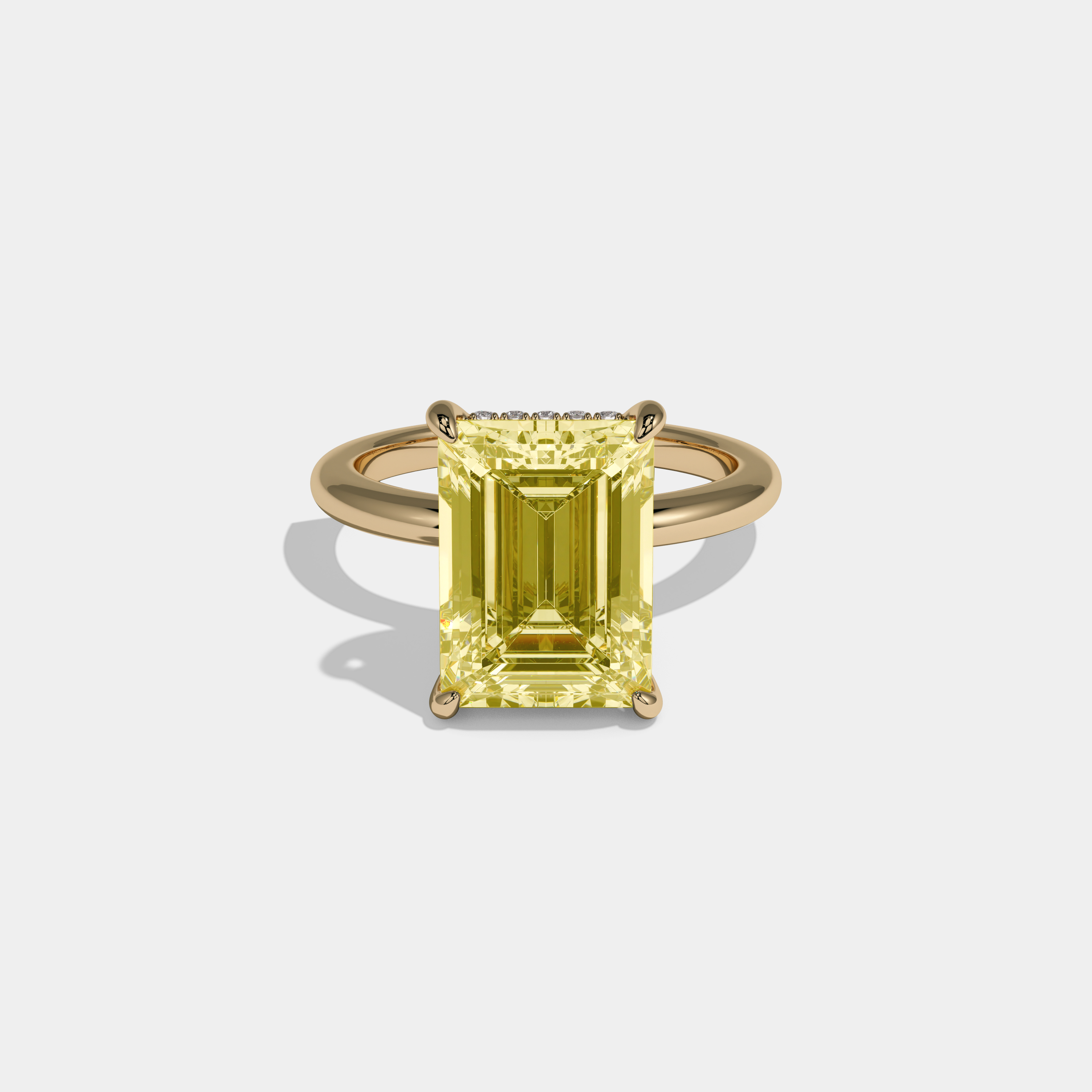 Victoria Fancy Yellow Emerald Cut Diamond Plain Band Engagement Ring 6.5ct 18K Yellow Gold