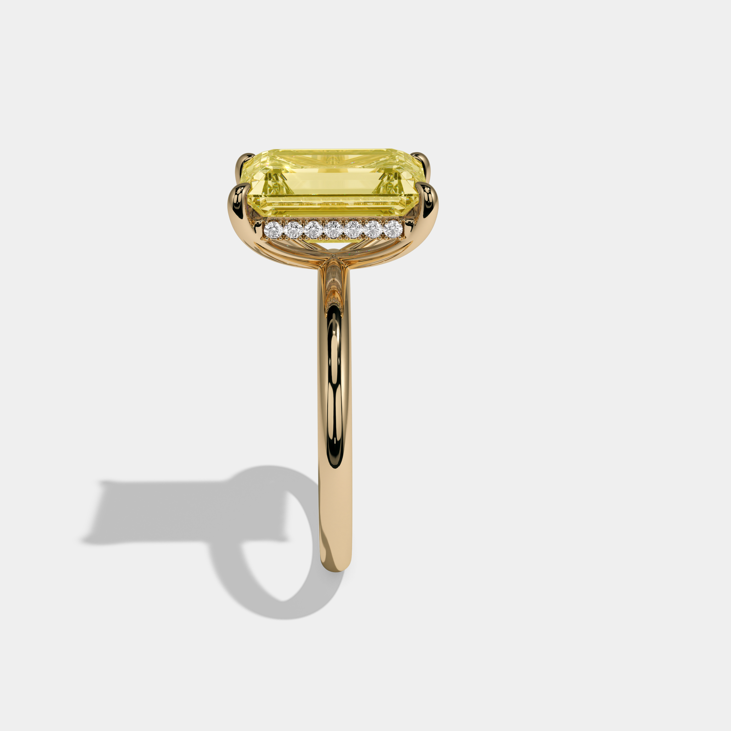 Victoria Fancy Yellow Emerald Cut Diamond Plain Band Engagement Ring 6.5ct 18K Yellow Gold