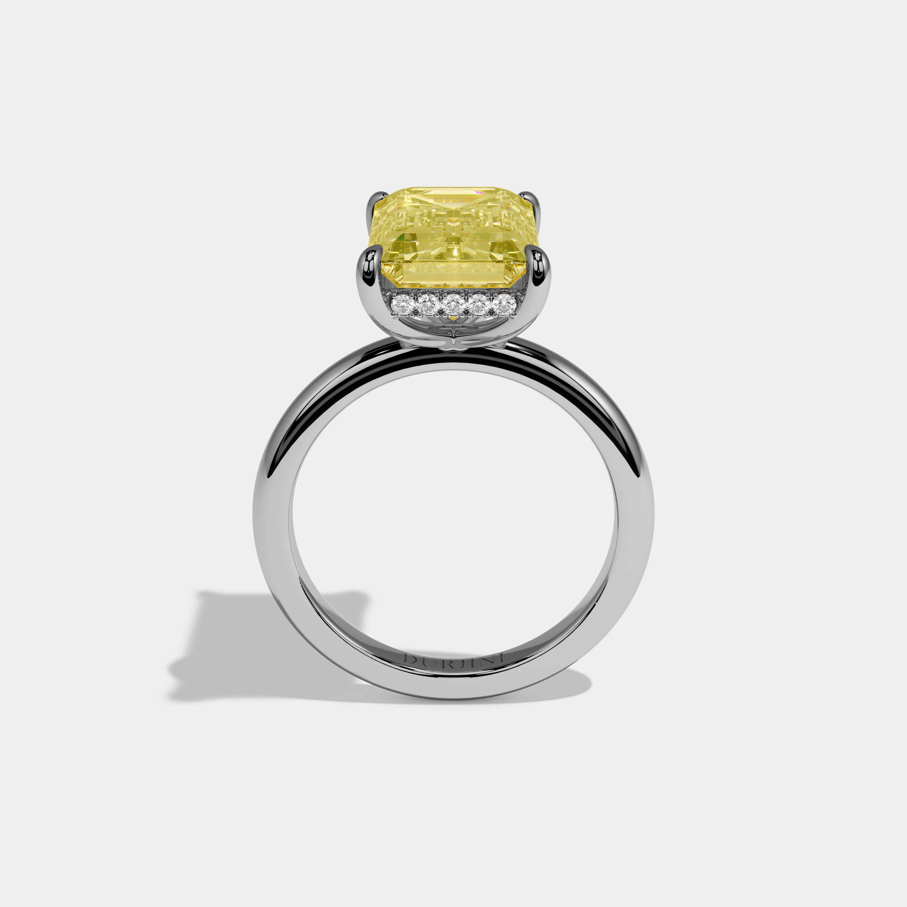 Millicent Fancy Yellow Emerald Cut Diamond Plain Band Engagement Ring 6.5ct 18K White Gold