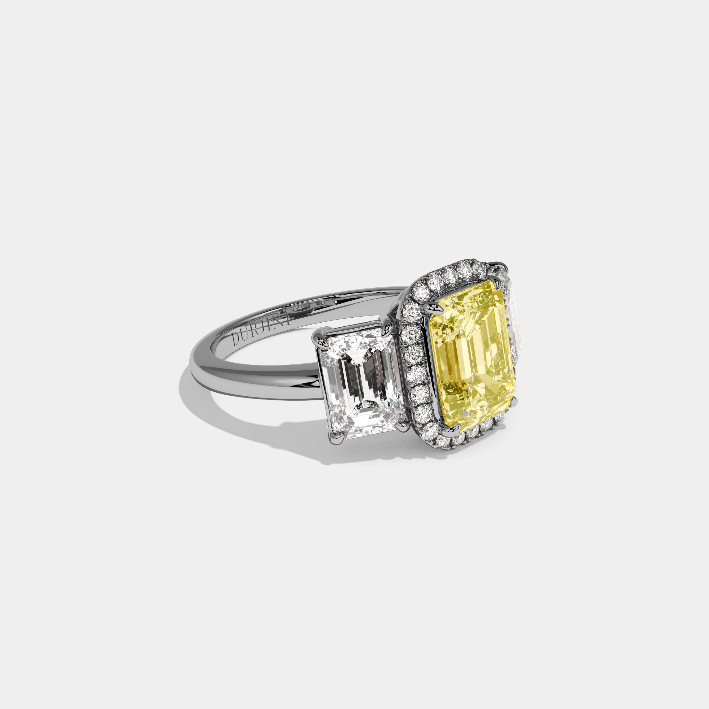 Isadora Fancy Yellow Emerald Cut Diamond Plain Band With Emerald Cut Sides Engagement Ring 8ct 18K White Gold