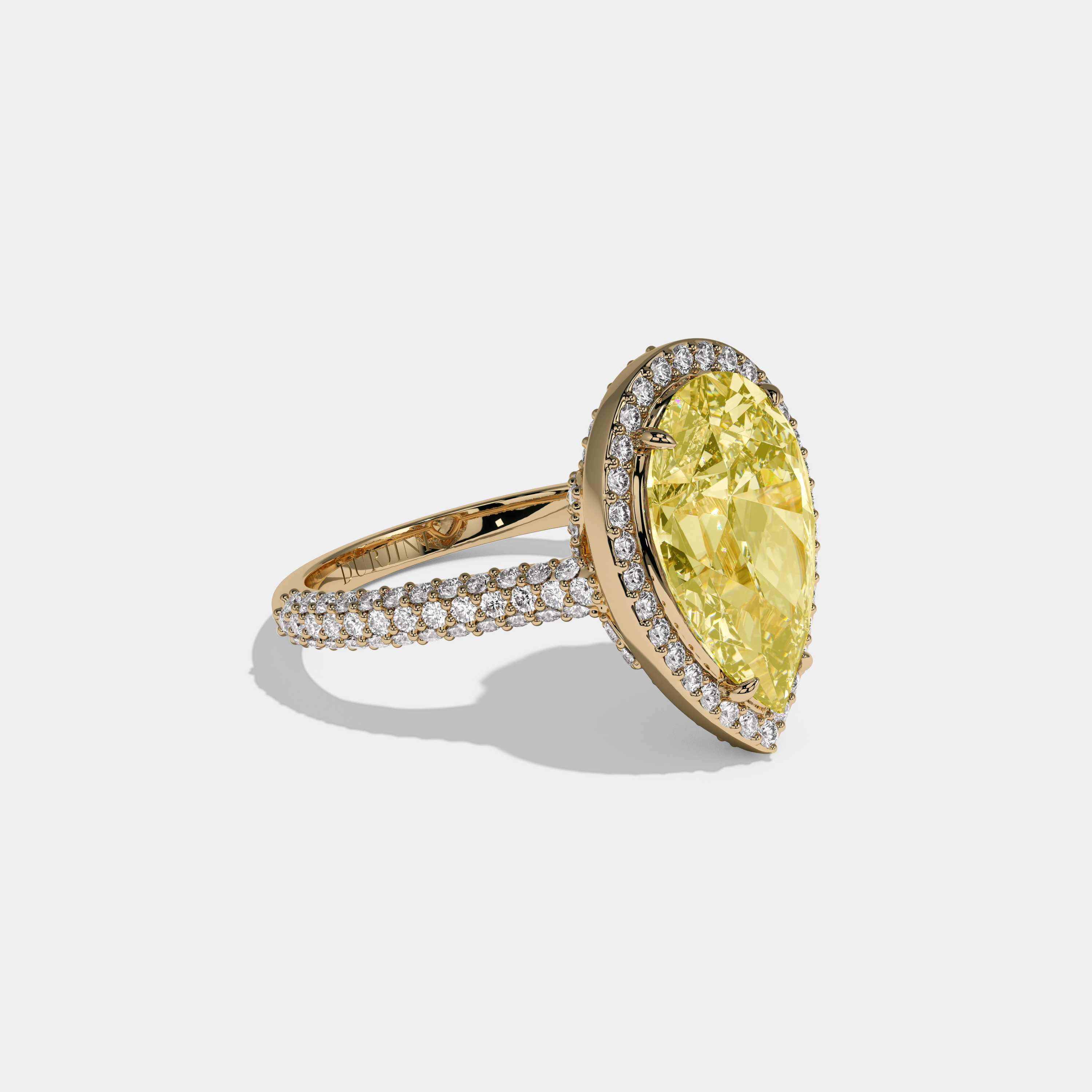 Victoria Fancy Yellow Pear Cut Diamond Band Engagement Ring 8ct 18k Yellow Gold
