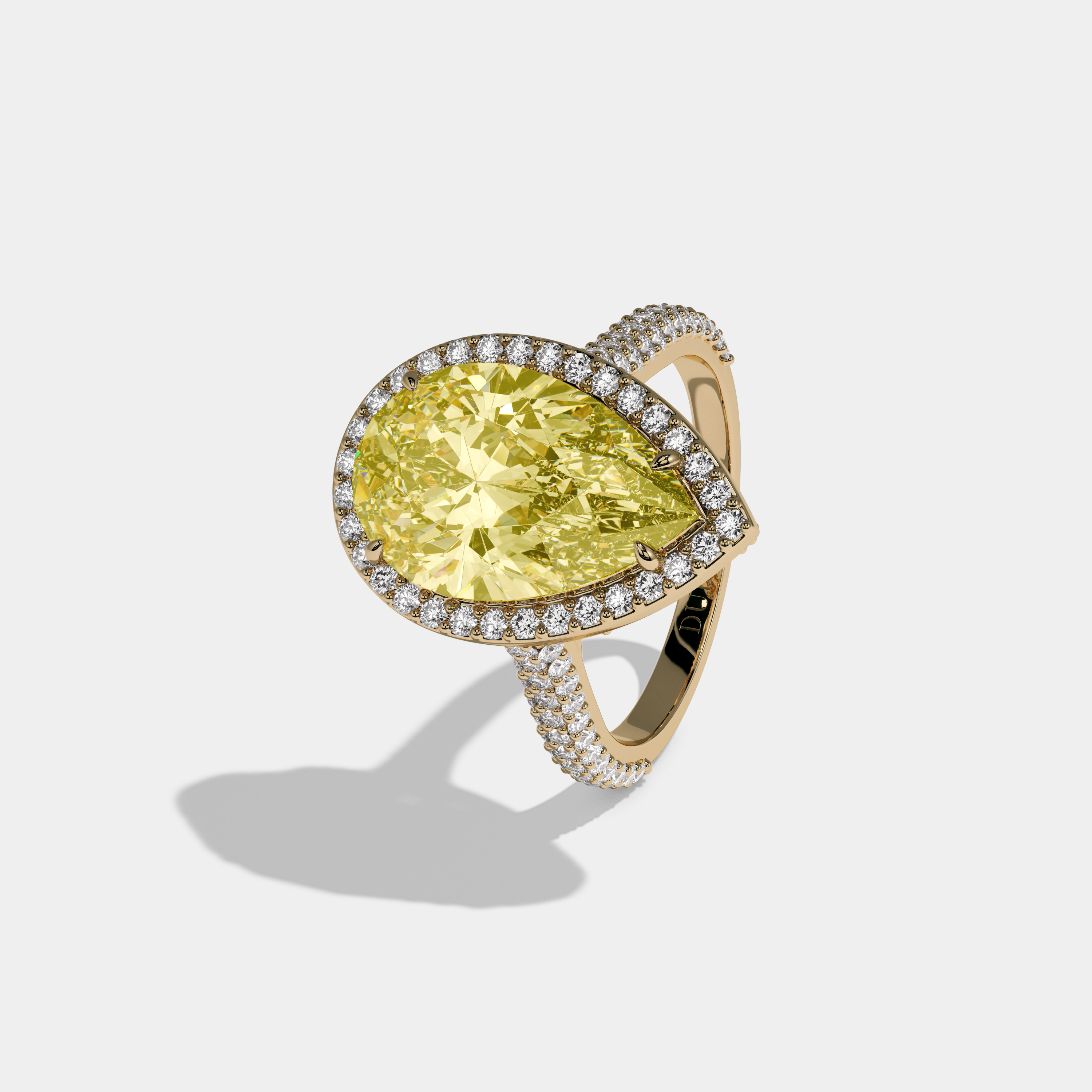 Victoria Fancy Yellow Pear Cut Diamond Band Engagement Ring 8ct 18k Yellow Gold