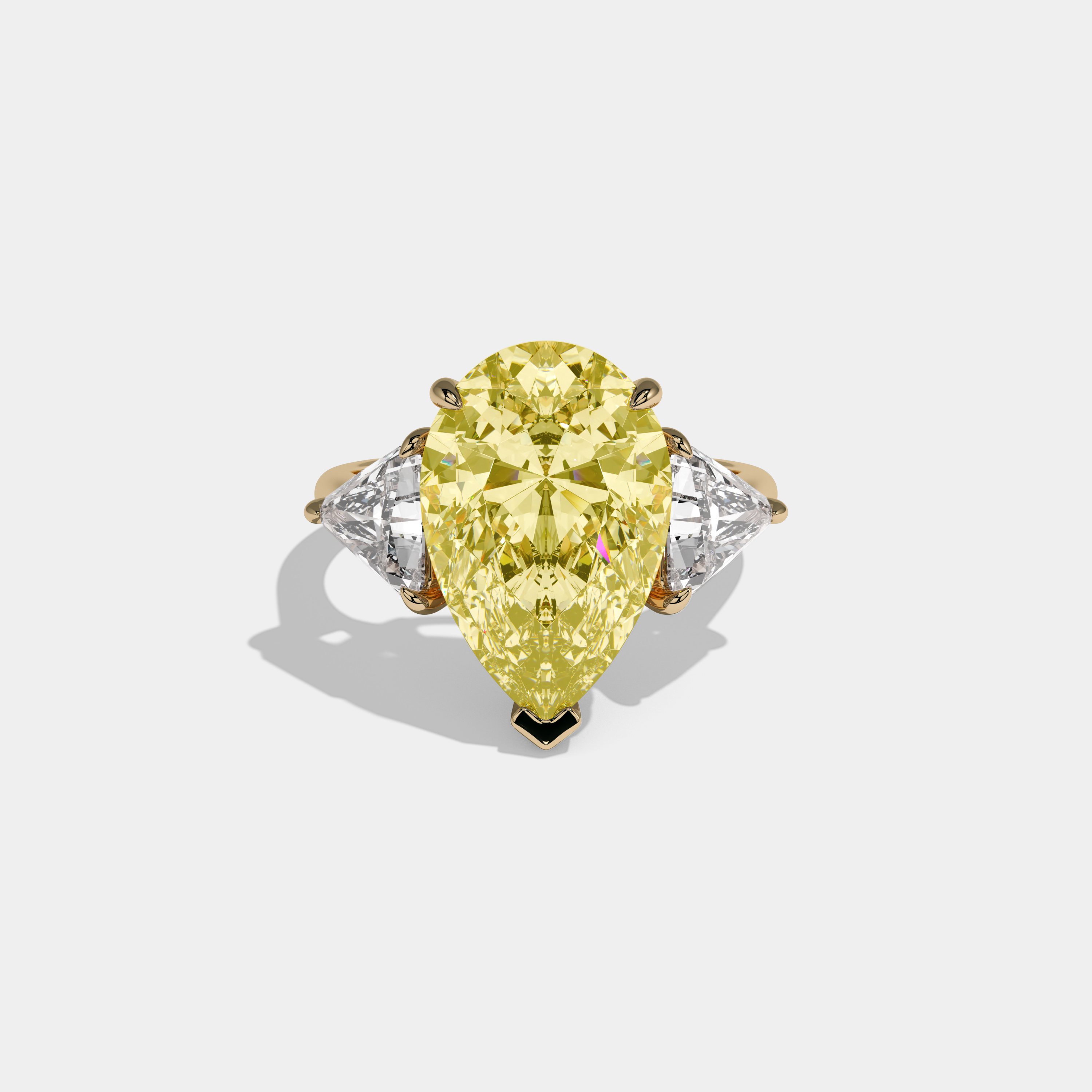 Victoria Fancy Yellow Pear Cut Diamond Plain Band With Triangle Cut Sides Engagement Ring 8ct 18K Yellow Gold