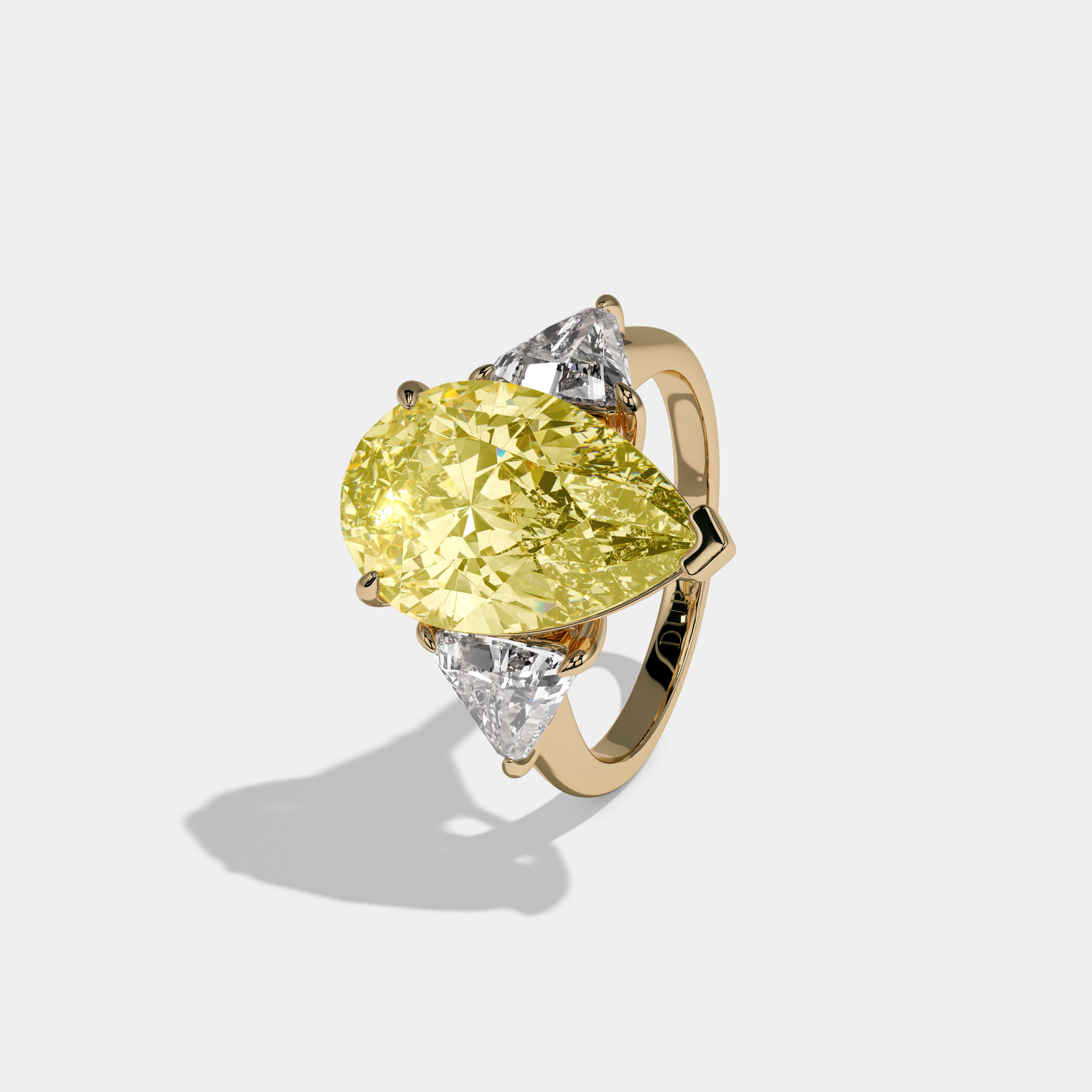 Victoria Fancy Yellow Pear Cut Diamond Plain Band With Triangle Cut Sides Engagement Ring 8ct 18K Yellow Gold