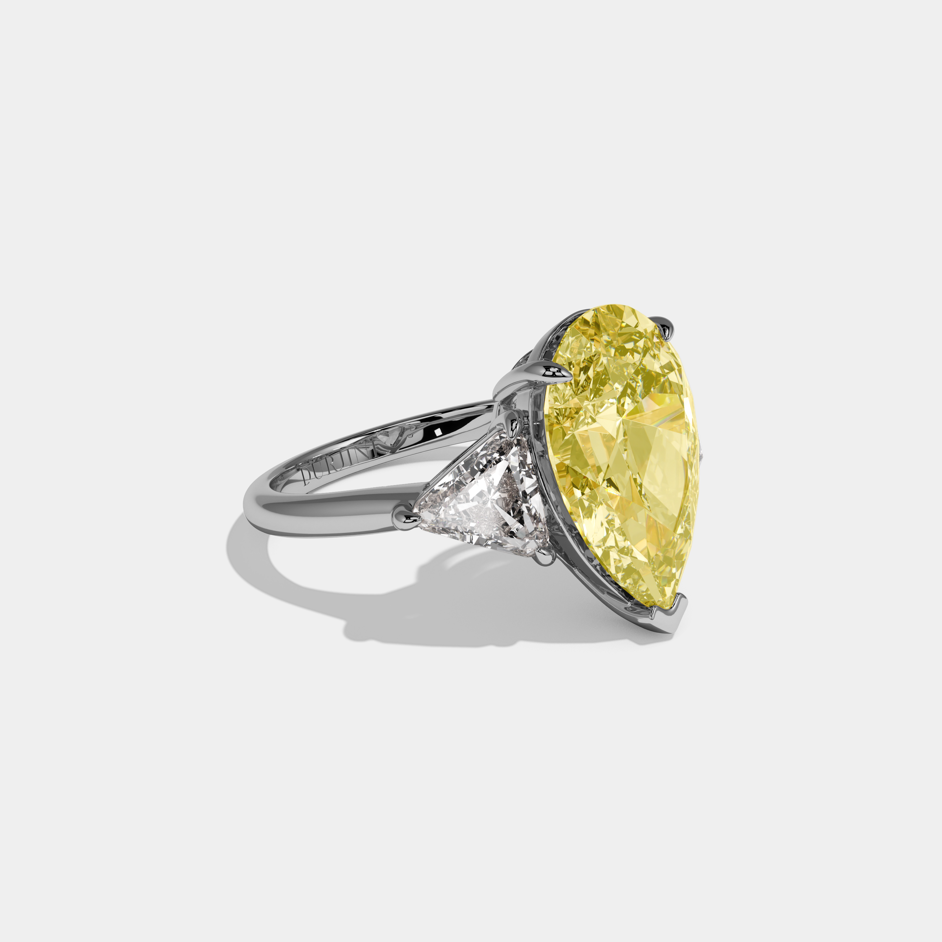 Annabel Fancy Yellow Pear Cut Diamond Plain Band With Triangle Cut Sides Engagement Ring 8ct 18K White Gold