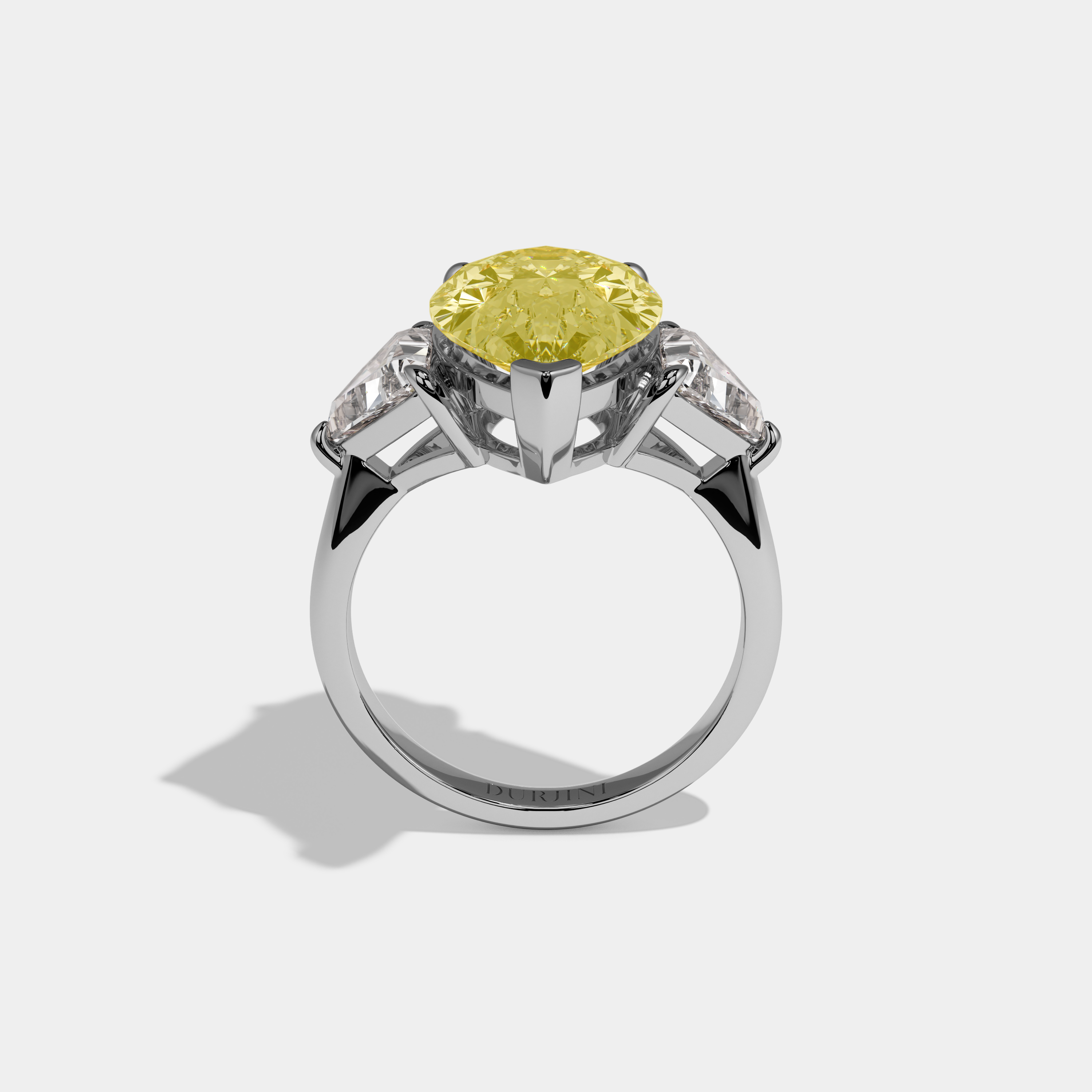 Annabel Fancy Yellow Pear Cut Diamond Plain Band With Triangle Cut Sides Engagement Ring 8ct 18K White Gold