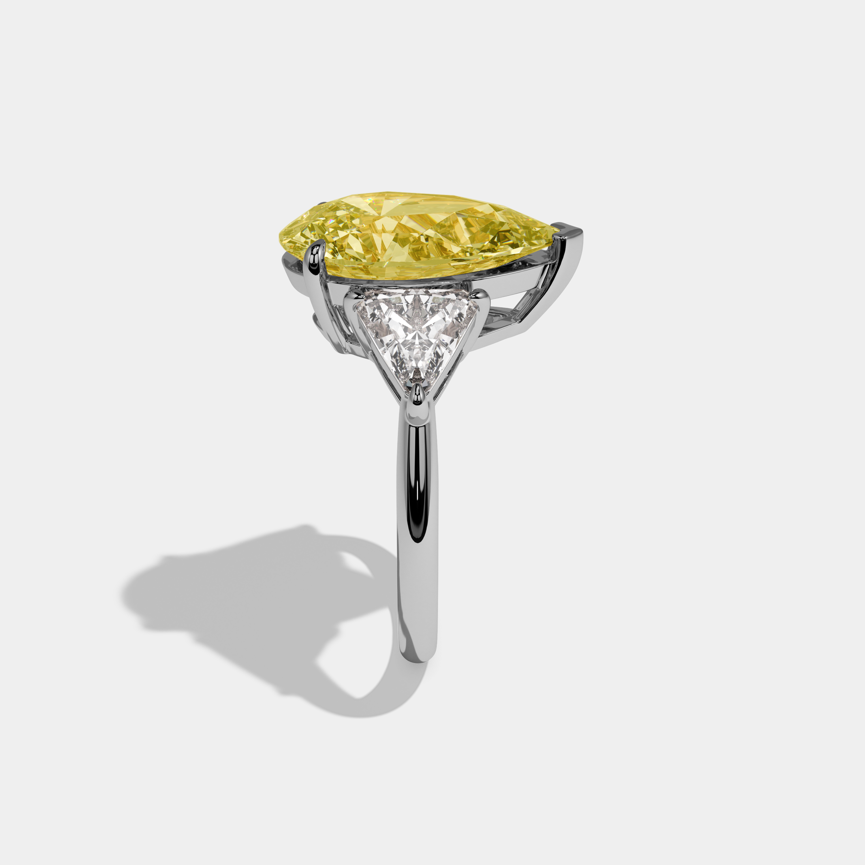 Annabel Fancy Yellow Pear Cut Diamond Plain Band With Triangle Cut Sides Engagement Ring 8ct 18K White Gold