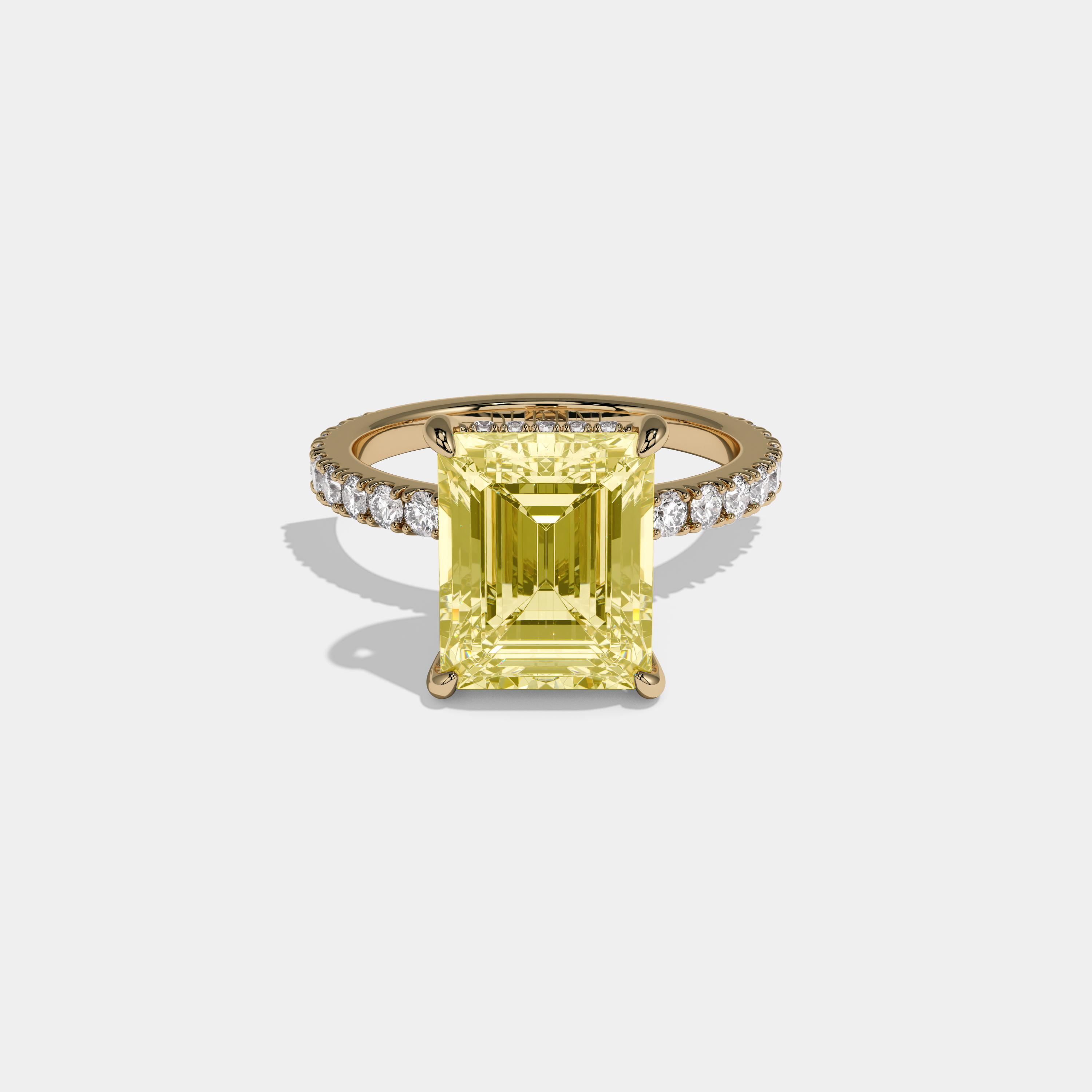 Victoria Fancy Yellow Emerald Cut Diamond Band Engagement Ring 7ct 18K Yellow Gold