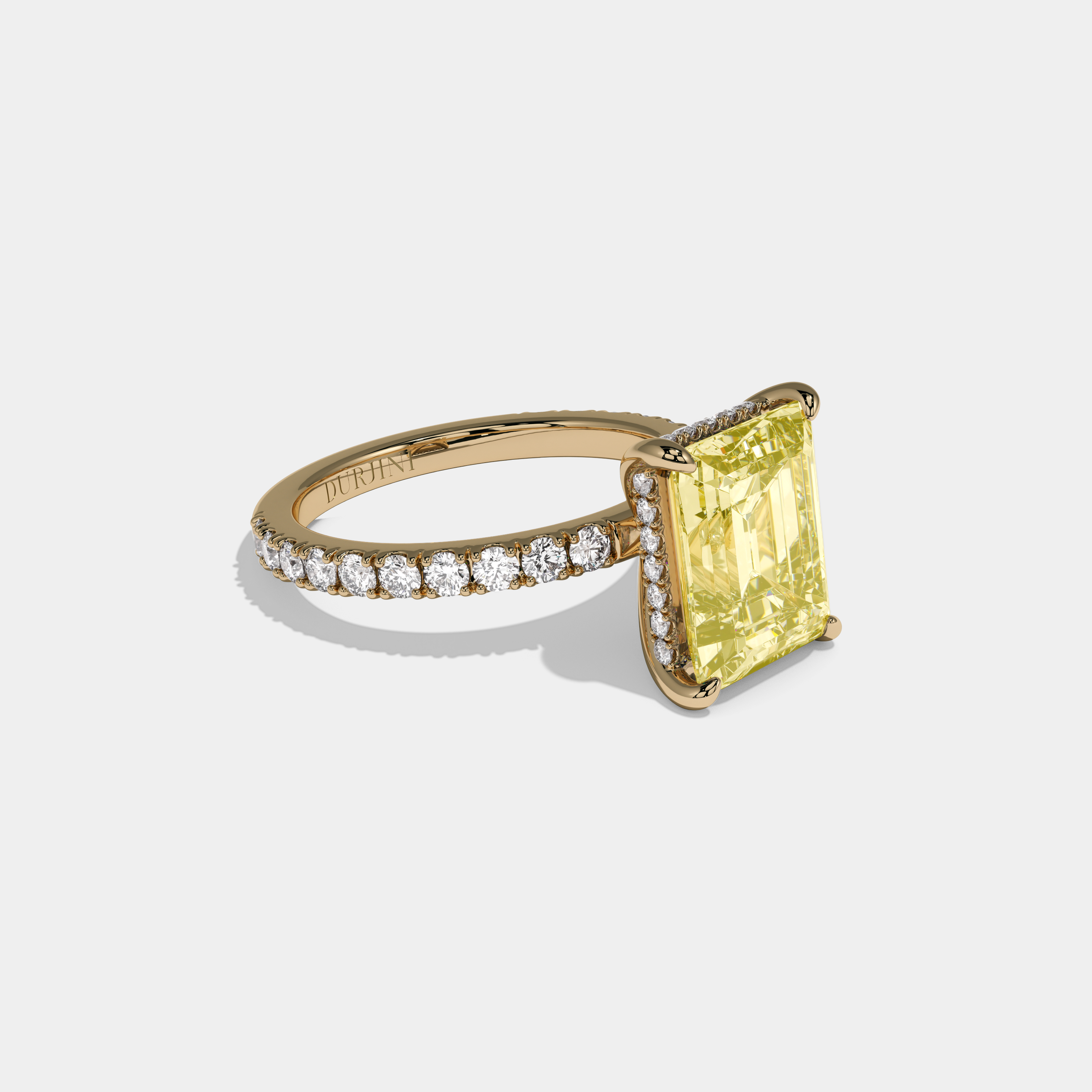Victoria Fancy Yellow Emerald Cut Diamond Band Engagement Ring 7ct 18K Yellow Gold