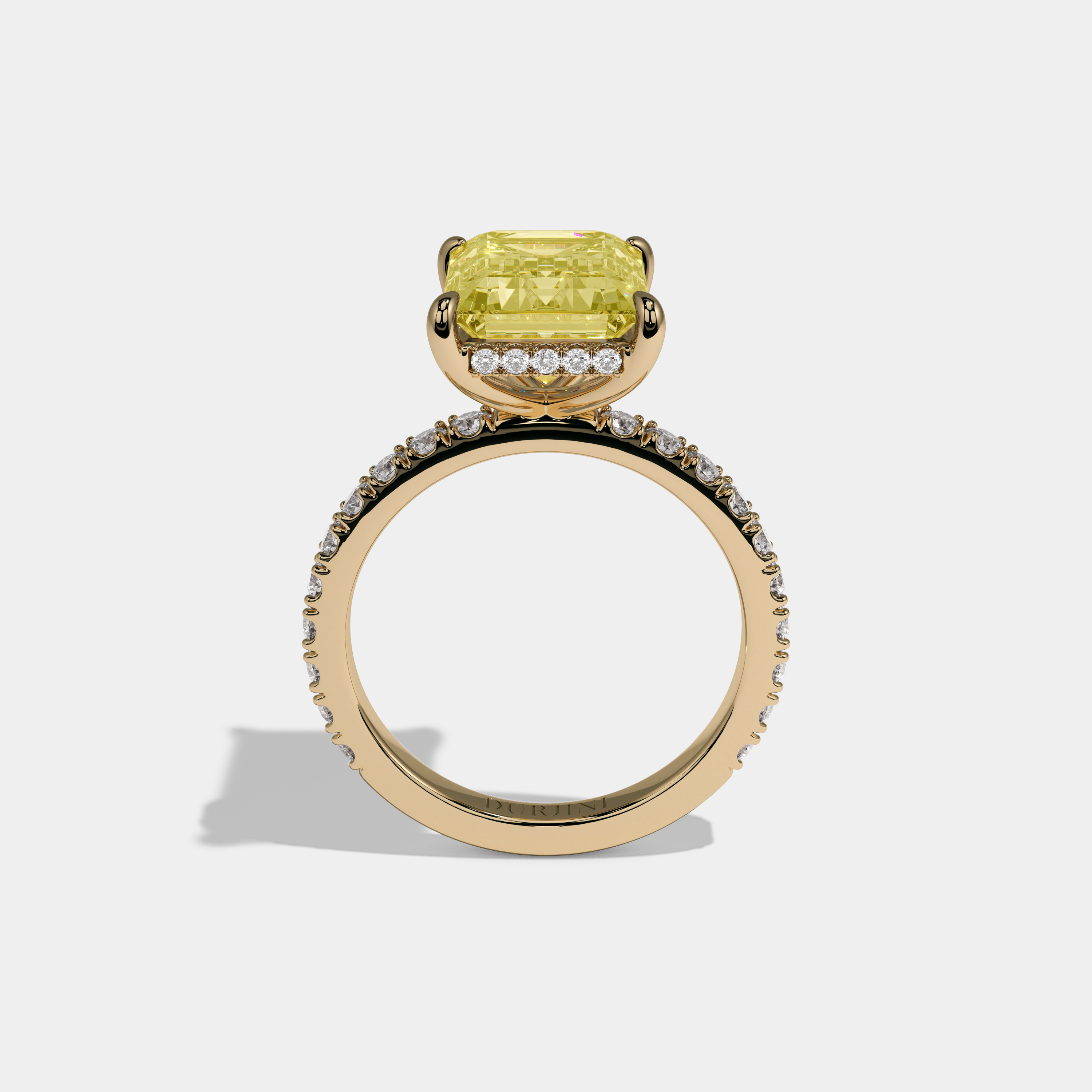 Victoria Fancy Yellow Emerald Cut Diamond Band Engagement Ring 7ct 18K Yellow Gold