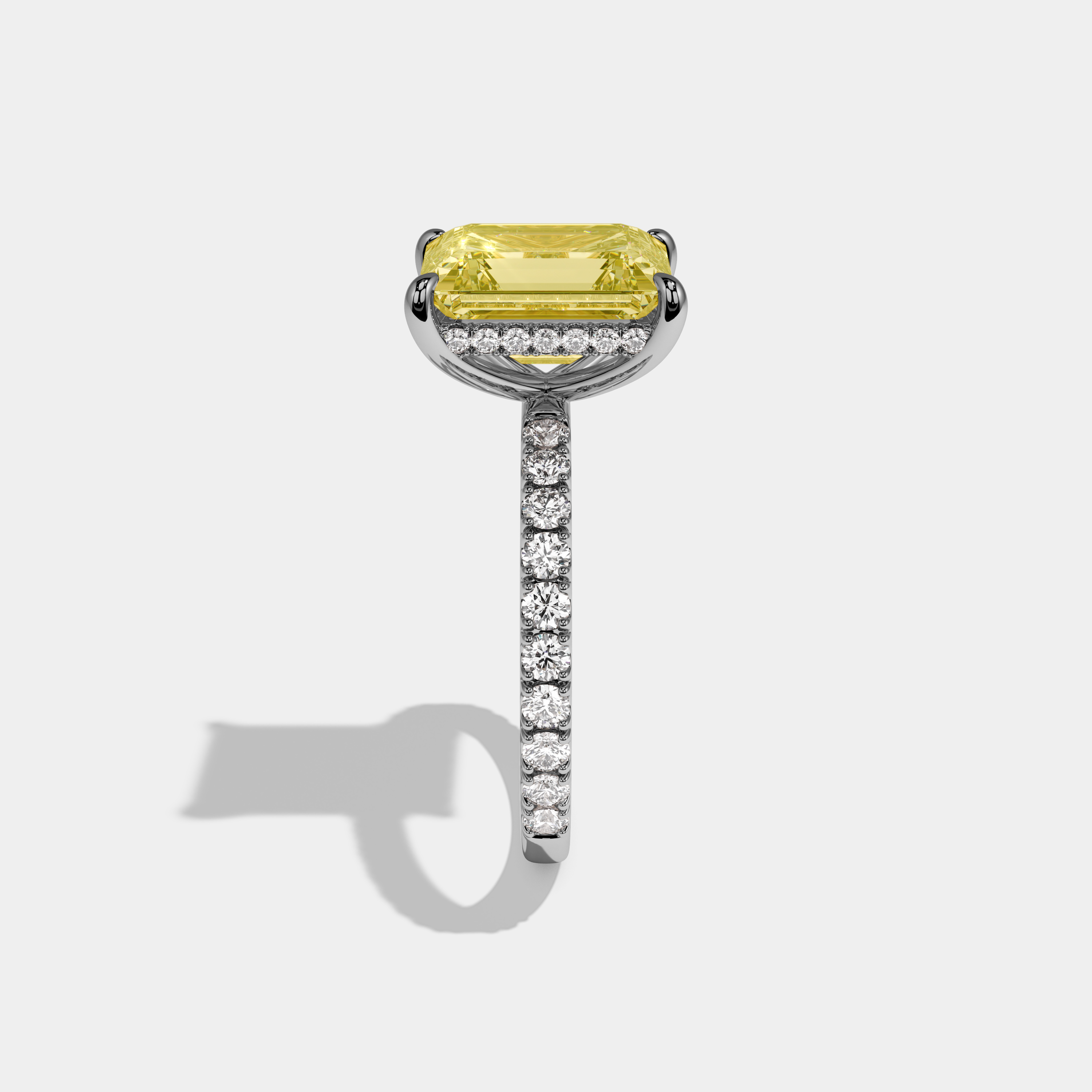 Matilda Fancy Yellow Emerald Cut Diamond Band Engagement Ring 7ct 18K White Gold
