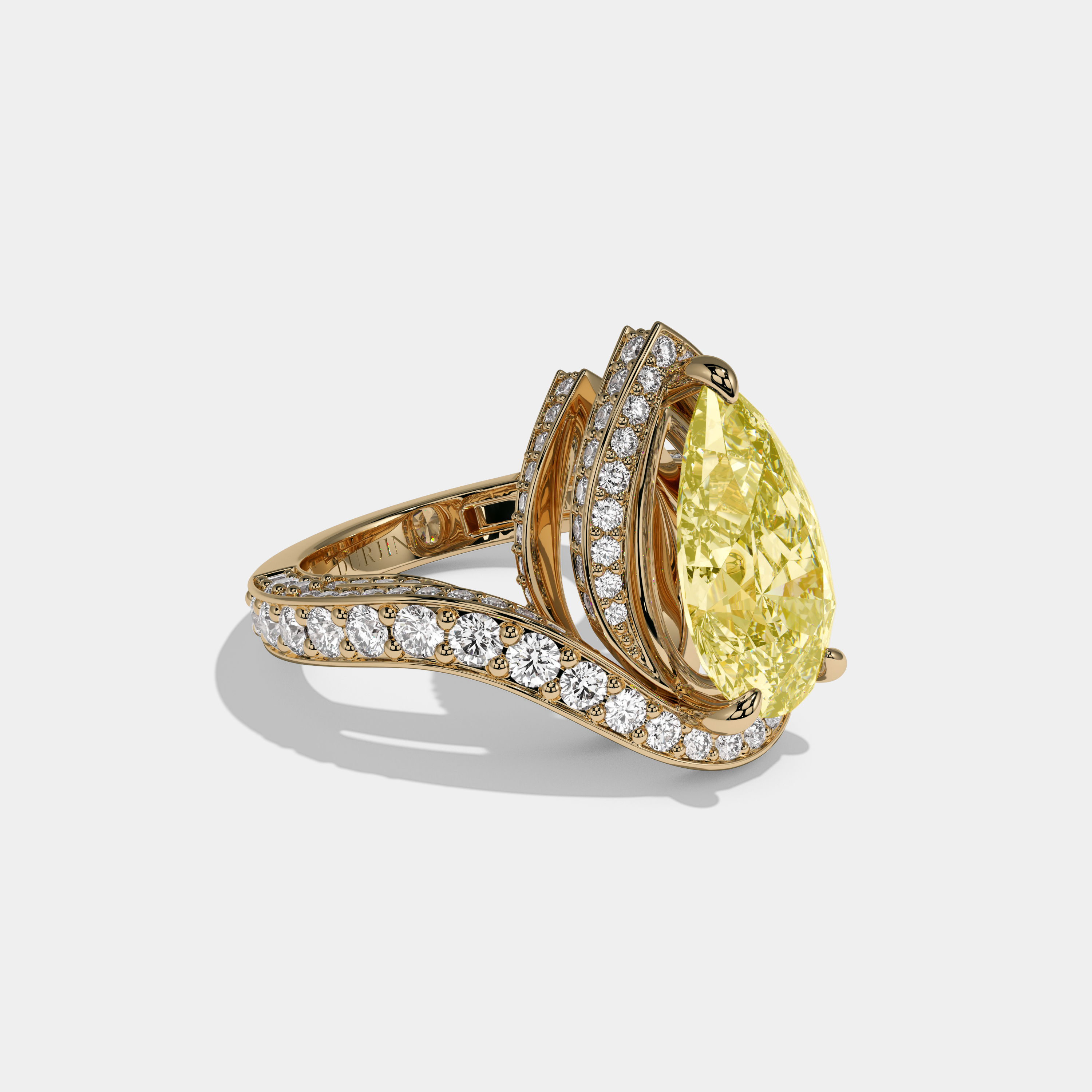 Victoria Fancy Yellow Pear Cut Diamond Band Engagement Ring 8ct 18K Yellow Gold