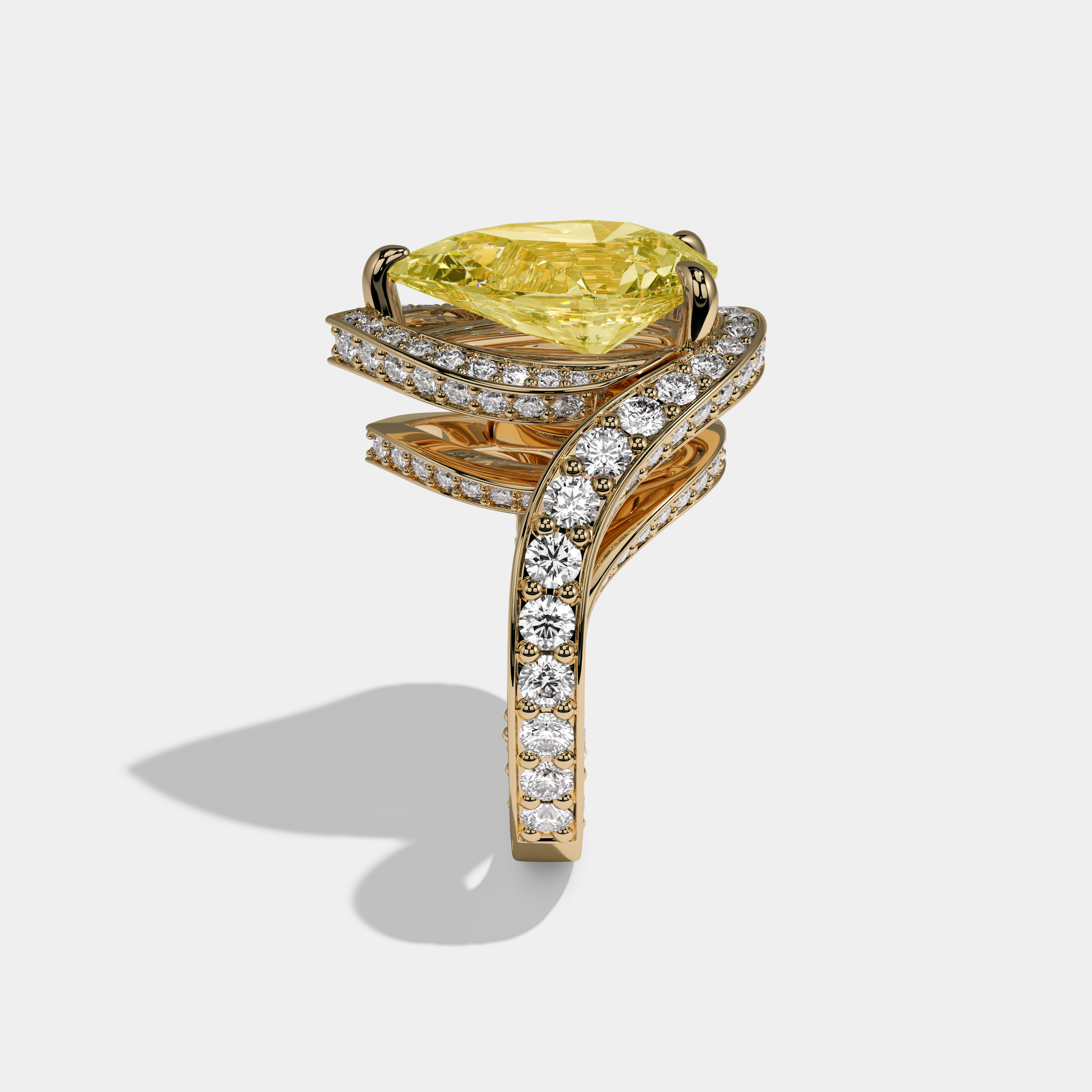 Victoria Fancy Yellow Pear Cut Diamond Band Engagement Ring 8ct 18K Yellow Gold