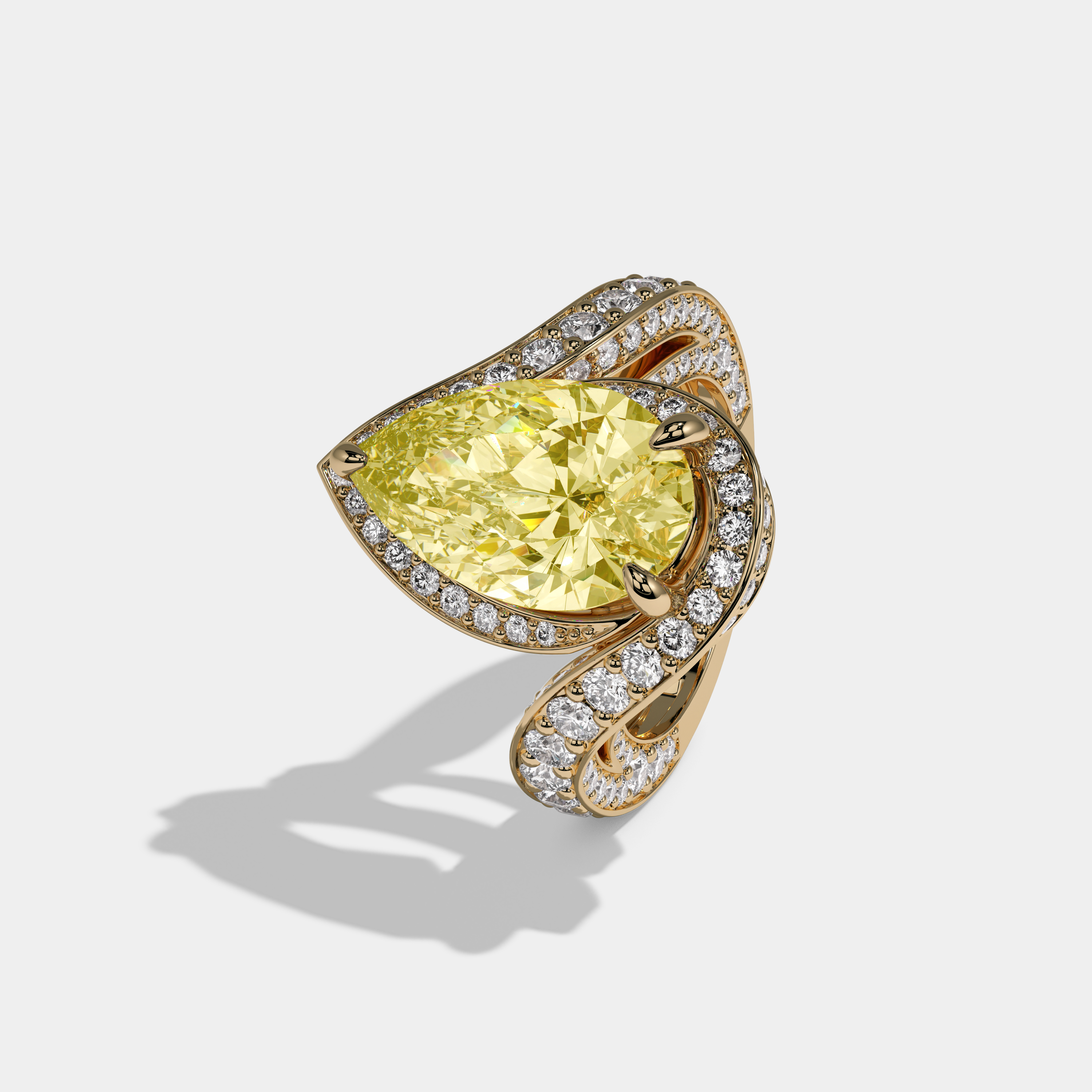 Victoria Fancy Yellow Pear Cut Diamond Band Engagement Ring 8ct 18K Yellow Gold
