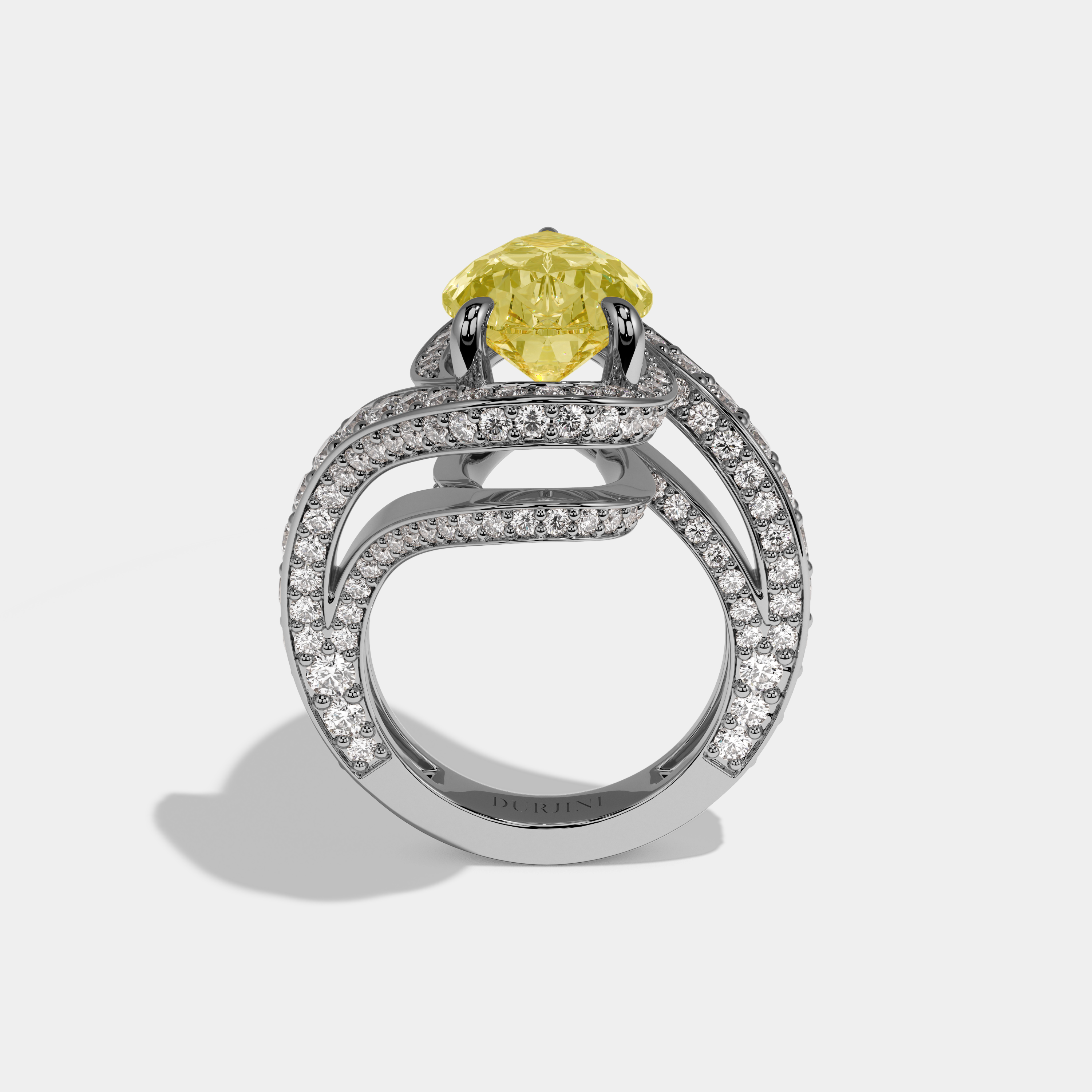 Louisa Fancy Yellow Pear Cut Diamond Band Engagement Ring 8ct 18K White Gold
