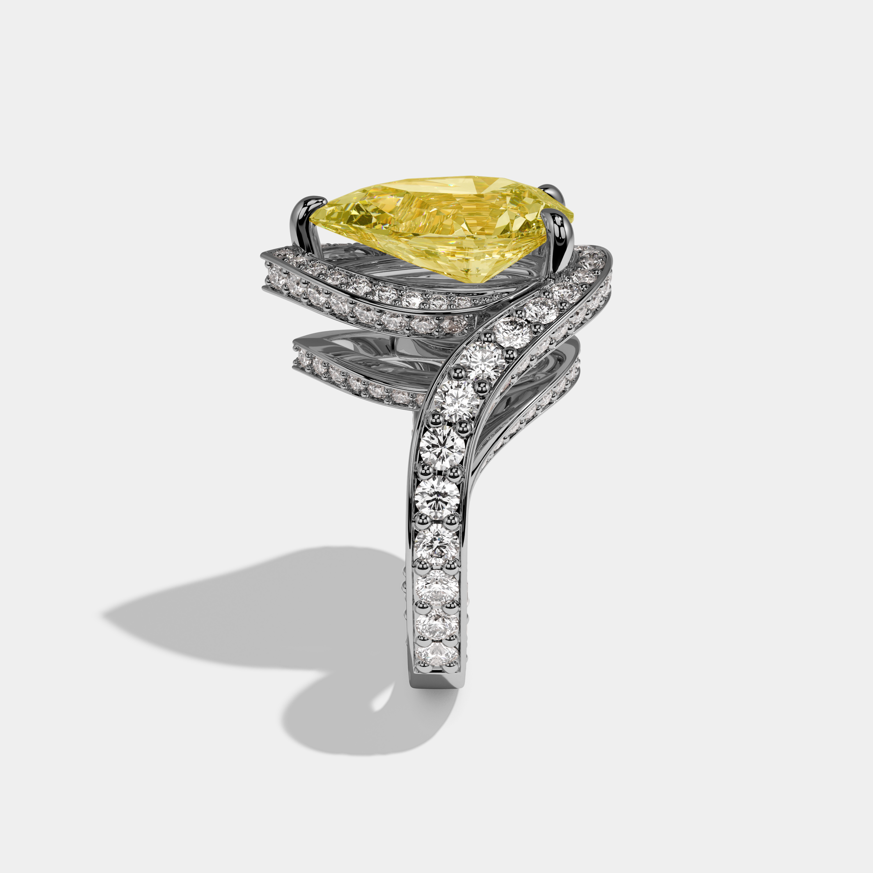 Louisa Fancy Yellow Pear Cut Diamond Band Engagement Ring 8ct 18K White Gold