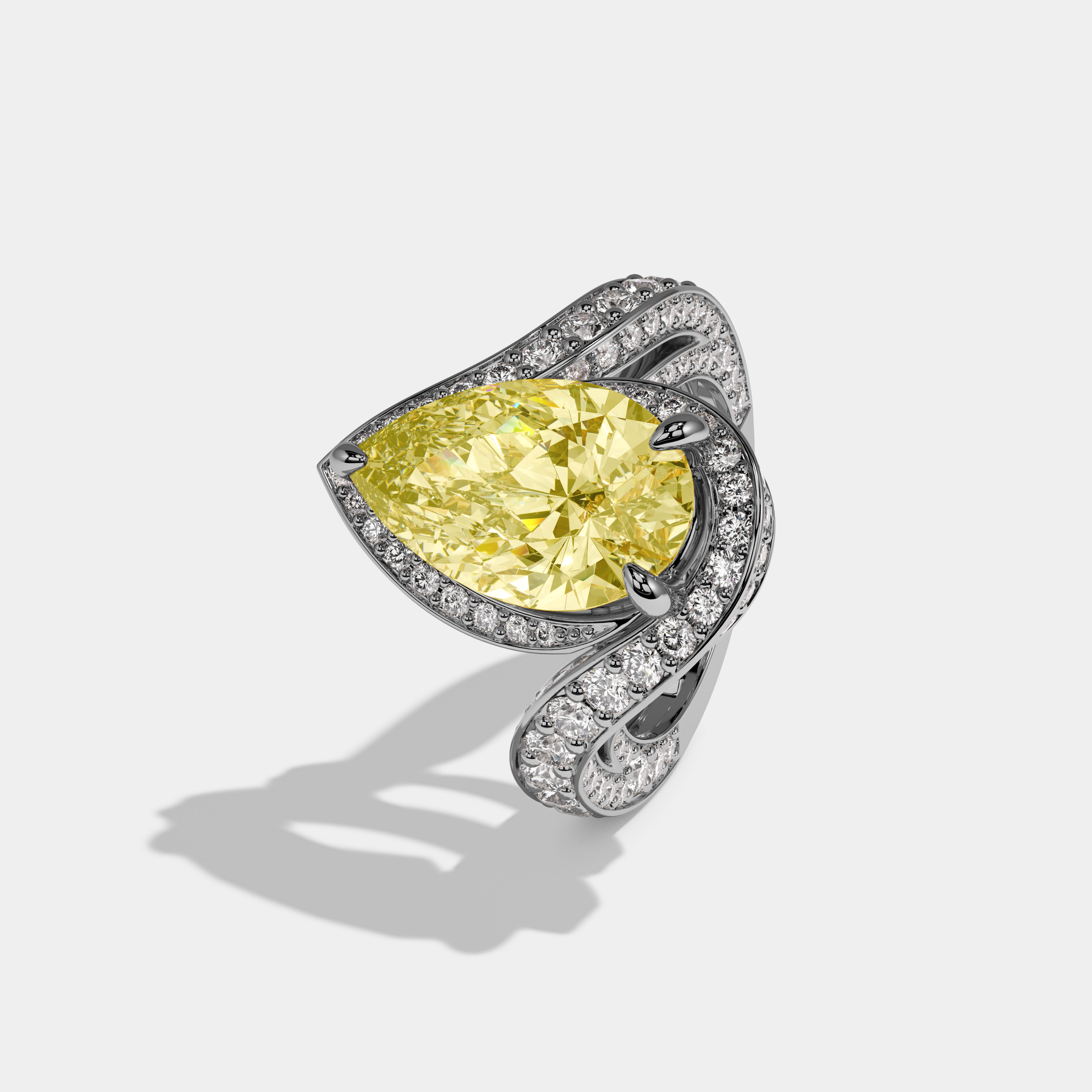 Louisa Fancy Yellow Pear Cut Diamond Band Engagement Ring 8ct 18K White Gold