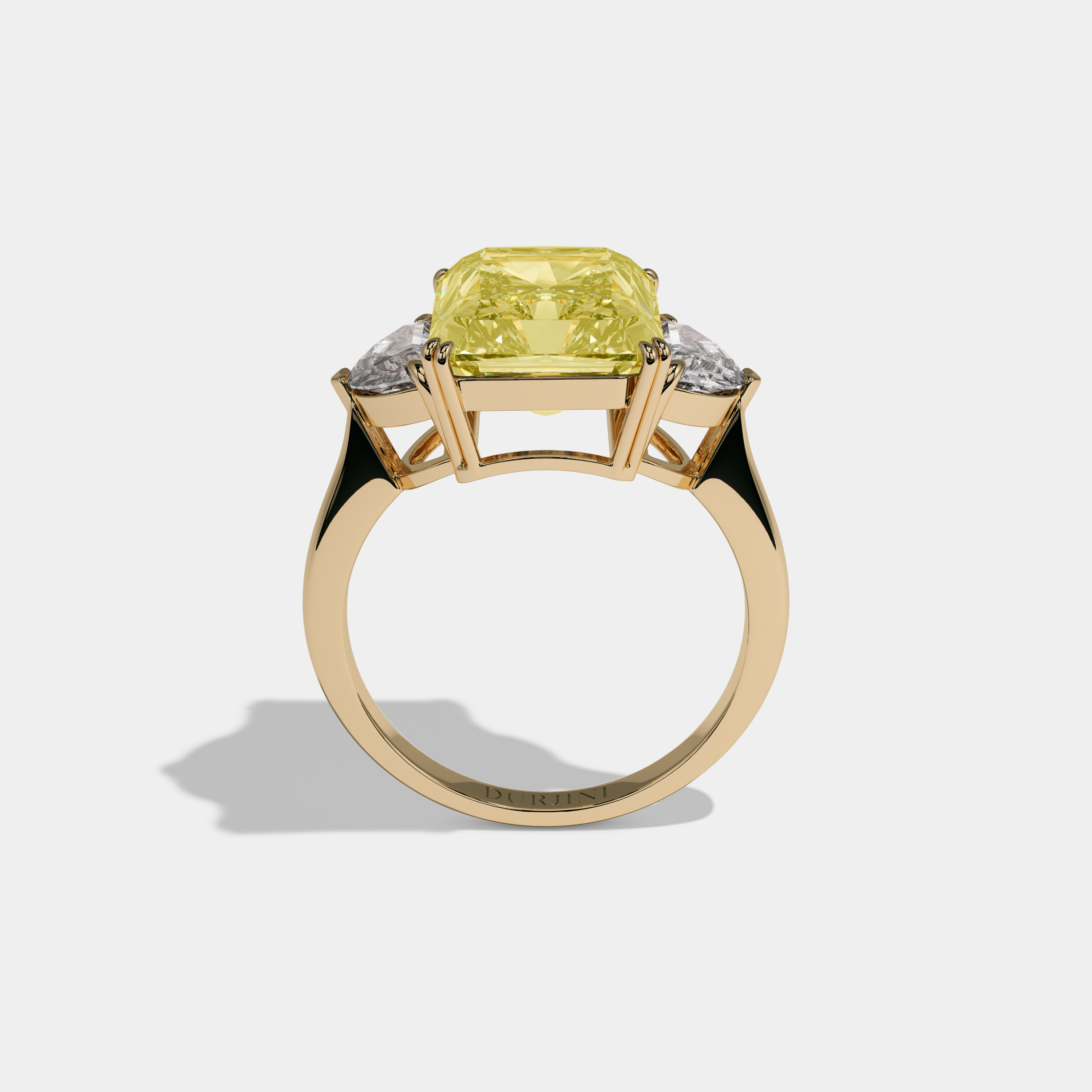 Victoria Fancy Yellow Radiant Cut Diamond Plain Band With Half Moon Sides Engagement Ring 8ct 18K Yellow Gold
