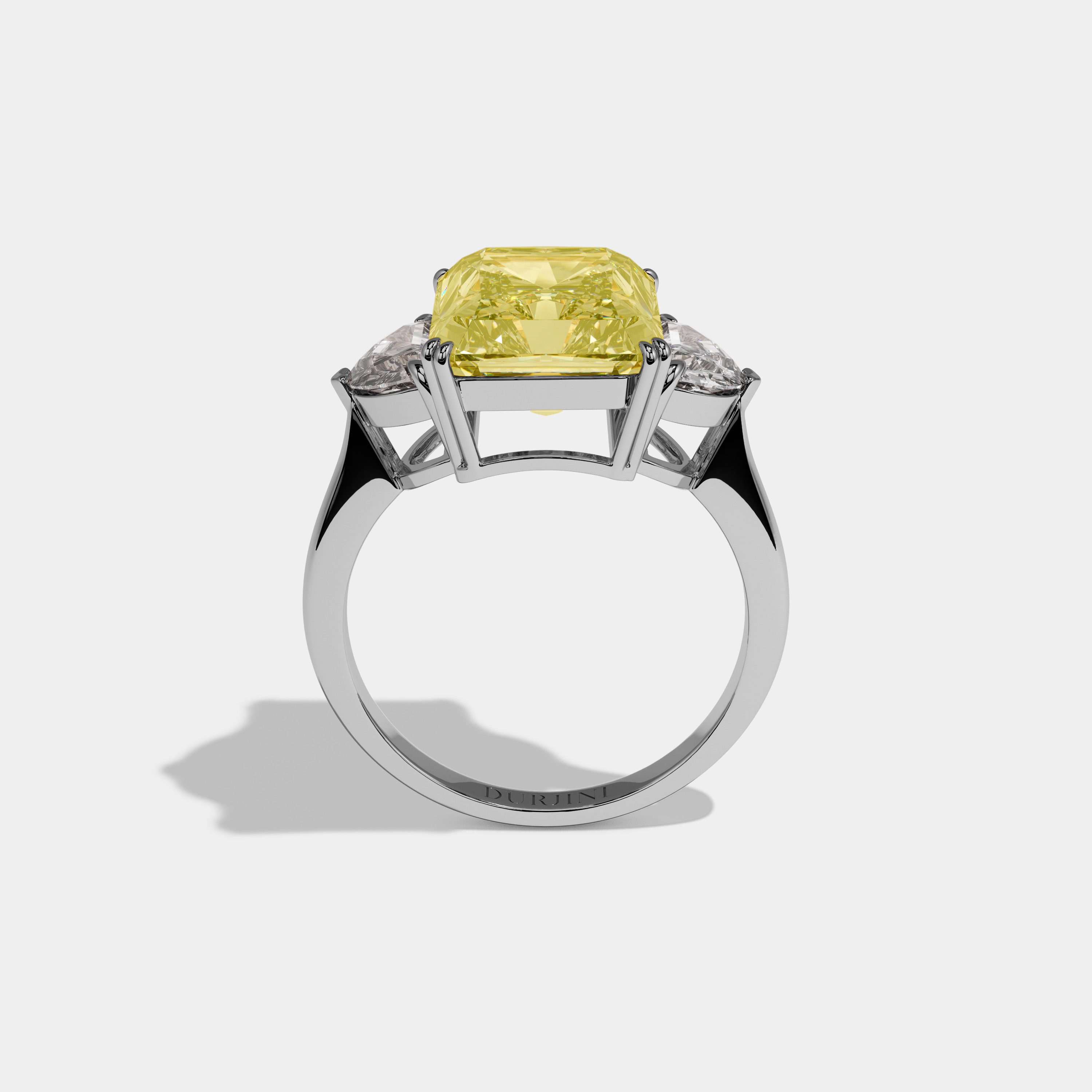 Eliza Fancy Yellow Radiant Cut Diamond Plain Band With Half Moon Sides Engagement Ring 8ct 18K White Gold
