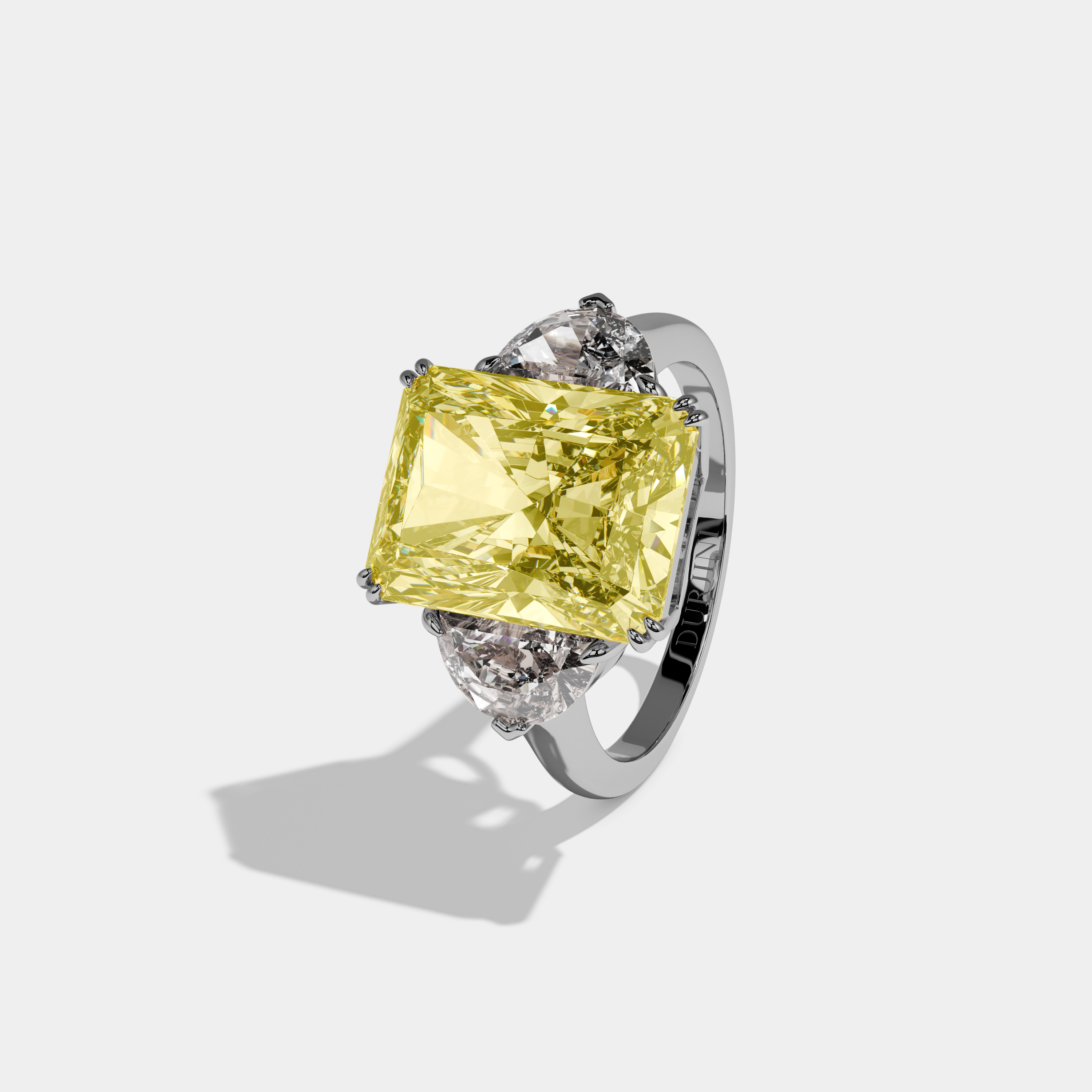 Eliza Fancy Yellow Radiant Cut Diamond Plain Band With Half Moon Sides Engagement Ring 8ct 18K White Gold