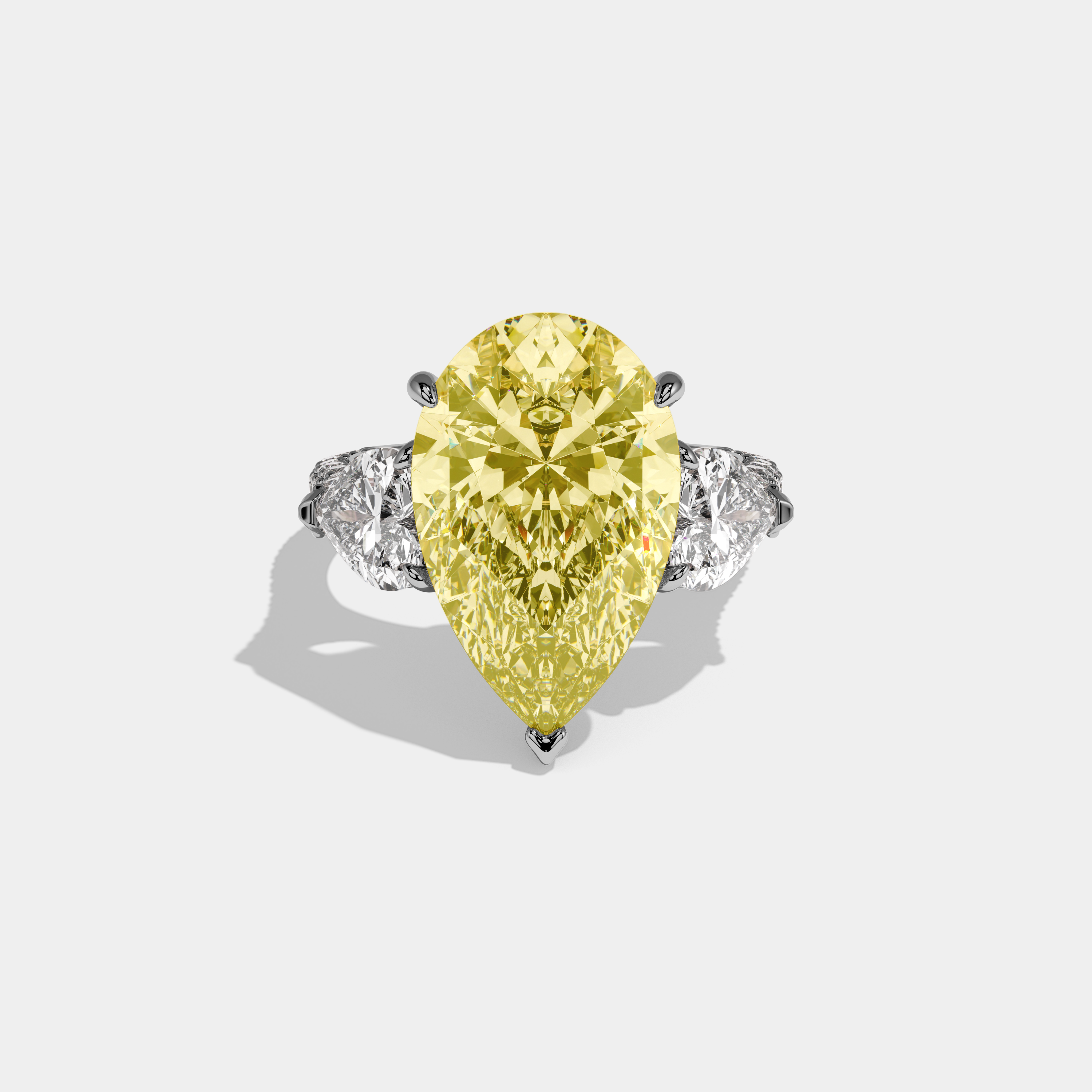 Susannah Fancy Yellow Pear Cut Diamond Band With Heart Cut Sides Engagement Ring 9ct 18k White Gold