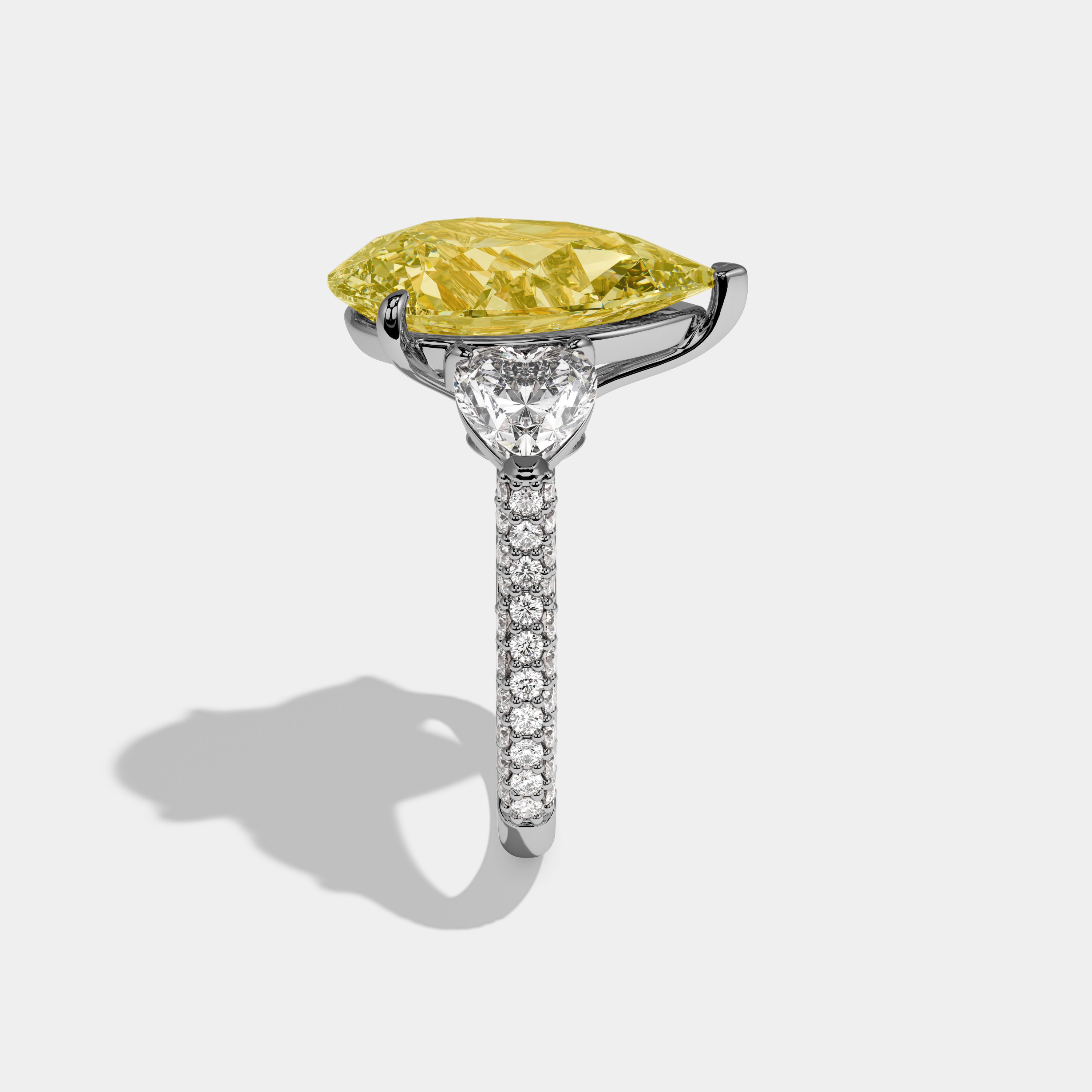 Susannah Fancy Yellow Pear Cut Diamond Band With Heart Cut Sides Engagement Ring 9ct 18k White Gold