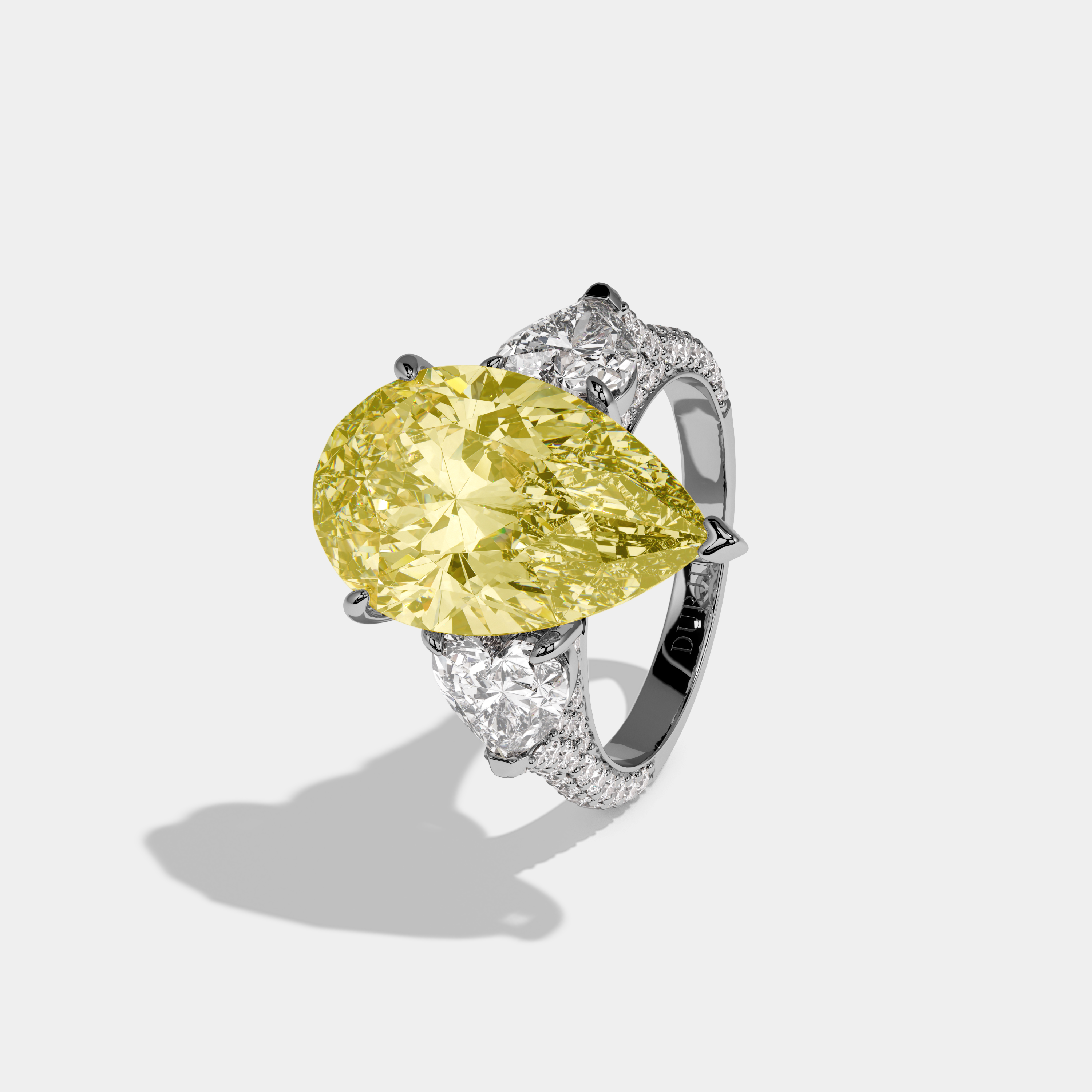 Susannah Fancy Yellow Pear Cut Diamond Band With Heart Cut Sides Engagement Ring 9ct 18k White Gold